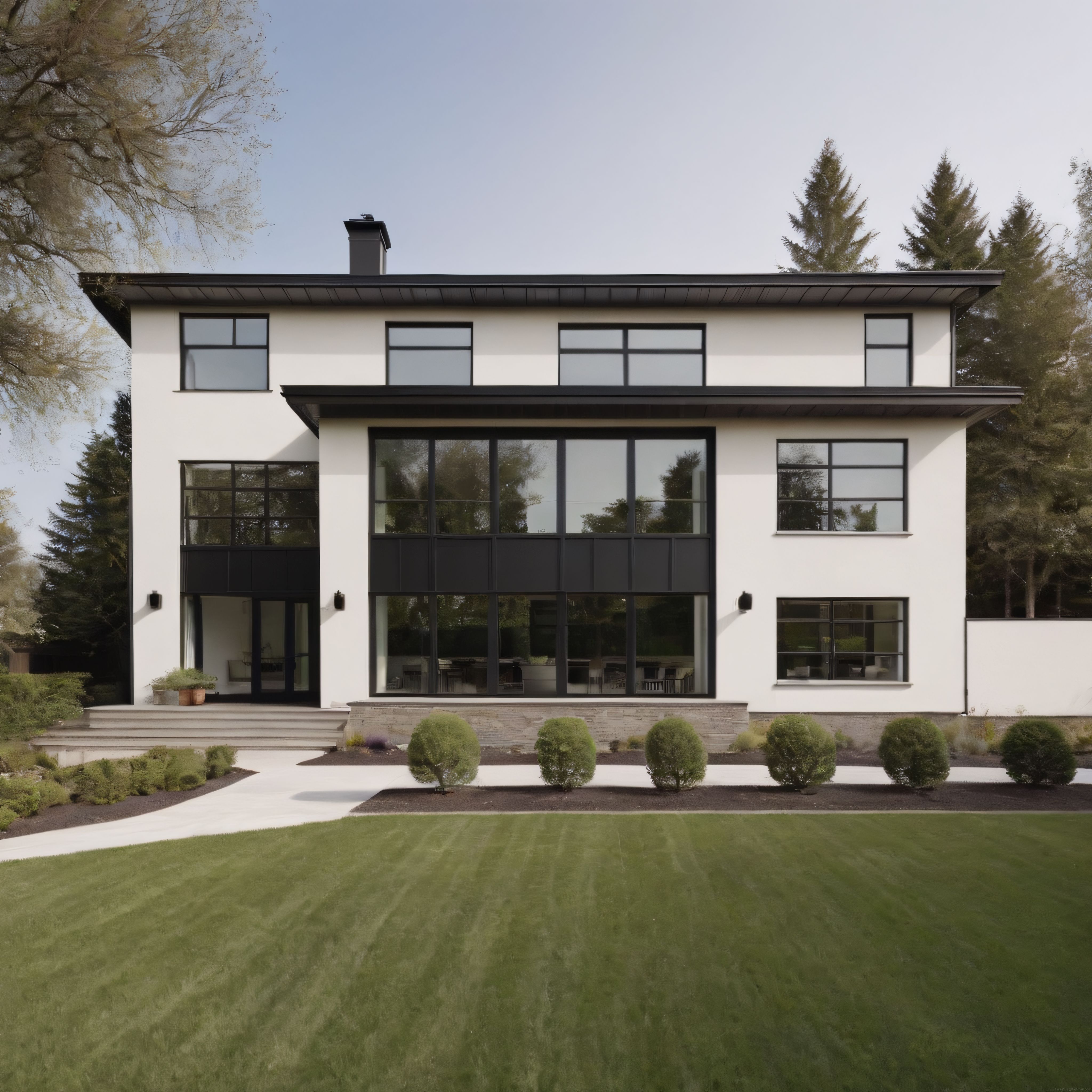 Ormanın İçinde Siyah ve Beyaz Tonlarında Modern Minimalist Villa