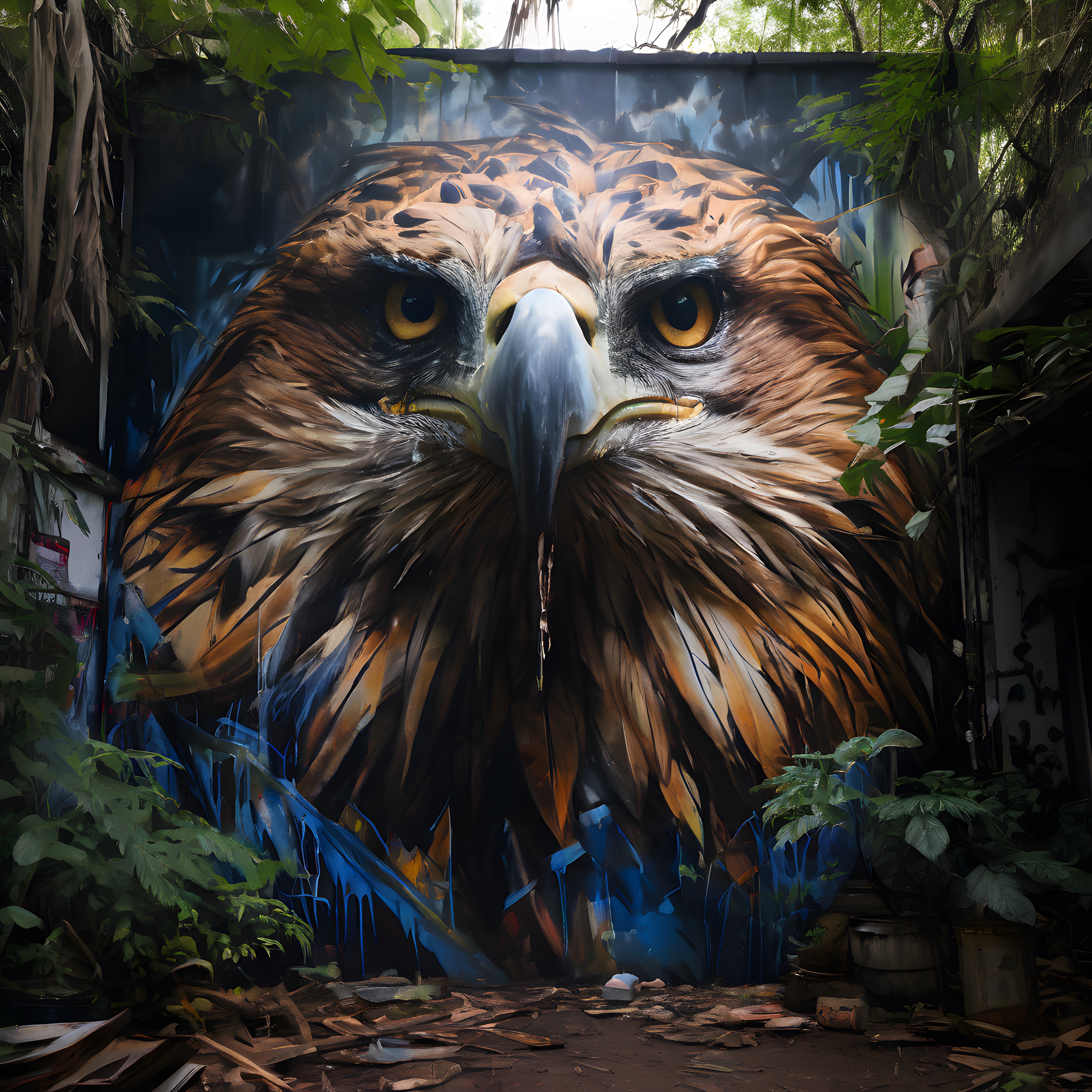 Ormanın İçindeki Devasa Kartal Duvar Resmi: Doğayla İç İçe Sanatsal Mural