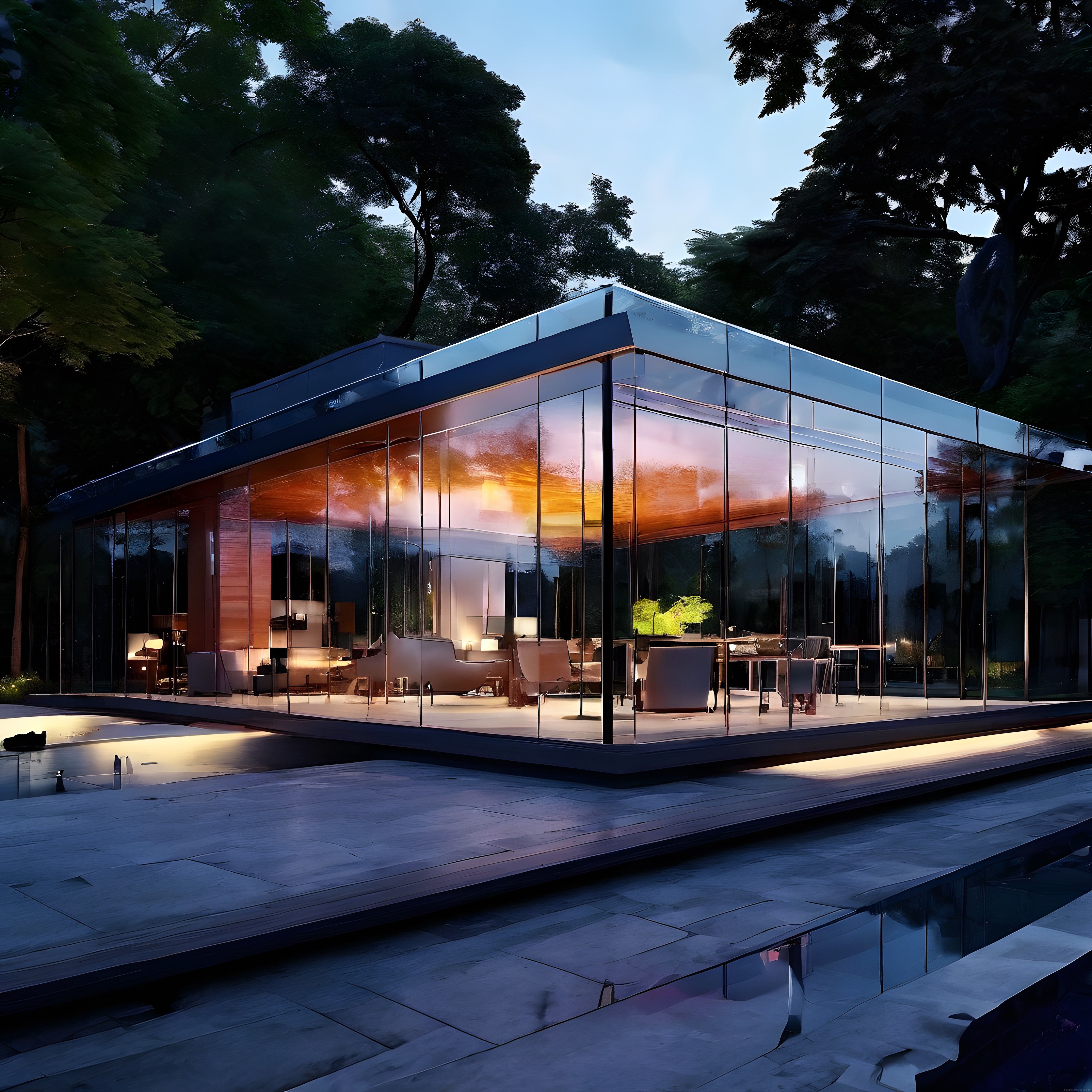 Ormanın Kalbinde Cam Duvarlı Modern ve Lüks Bir Villa Manzarası