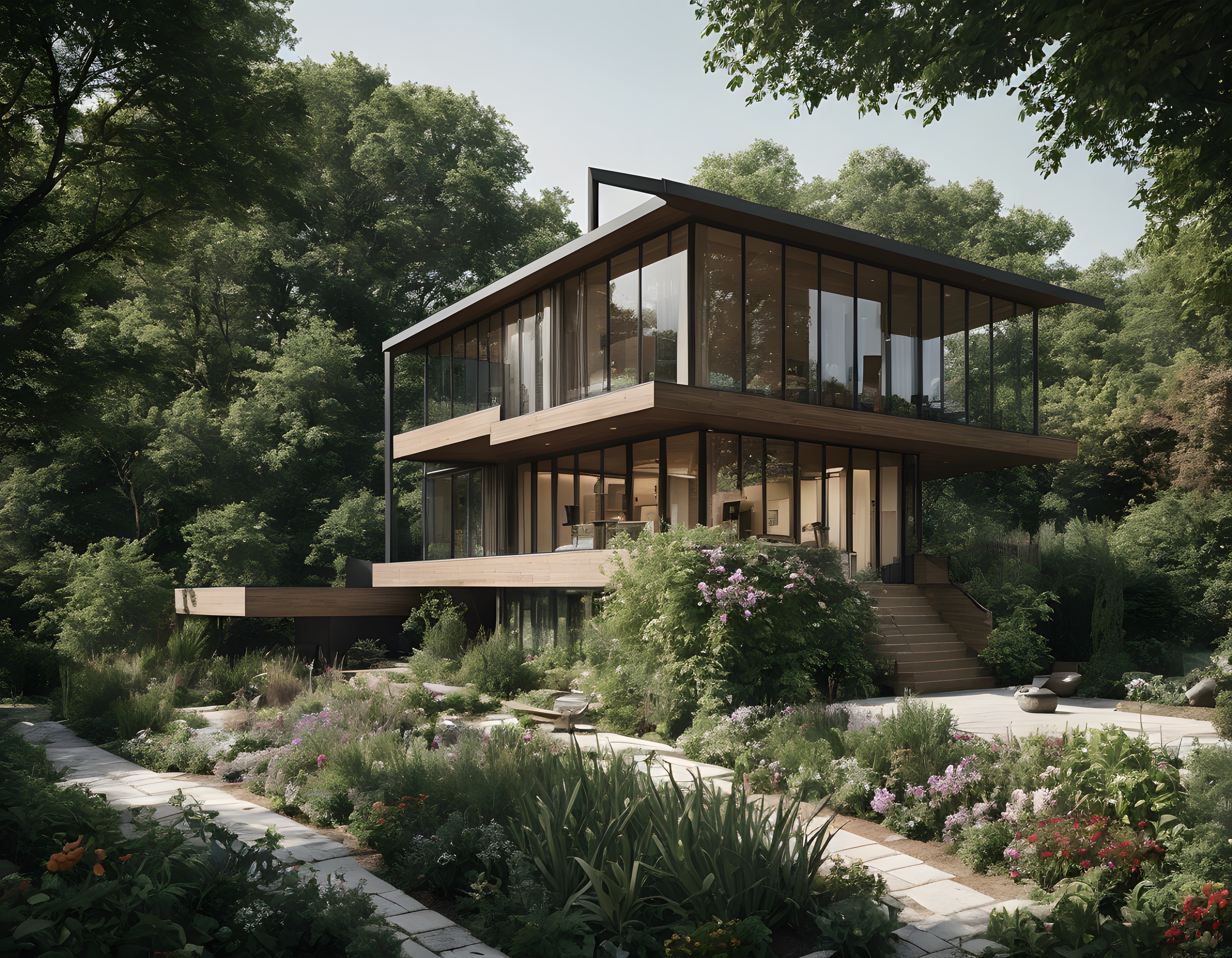 Ormanın Kalbinde Cam ve Ahşapla Harmanlanmış Modern Minimalist Villa