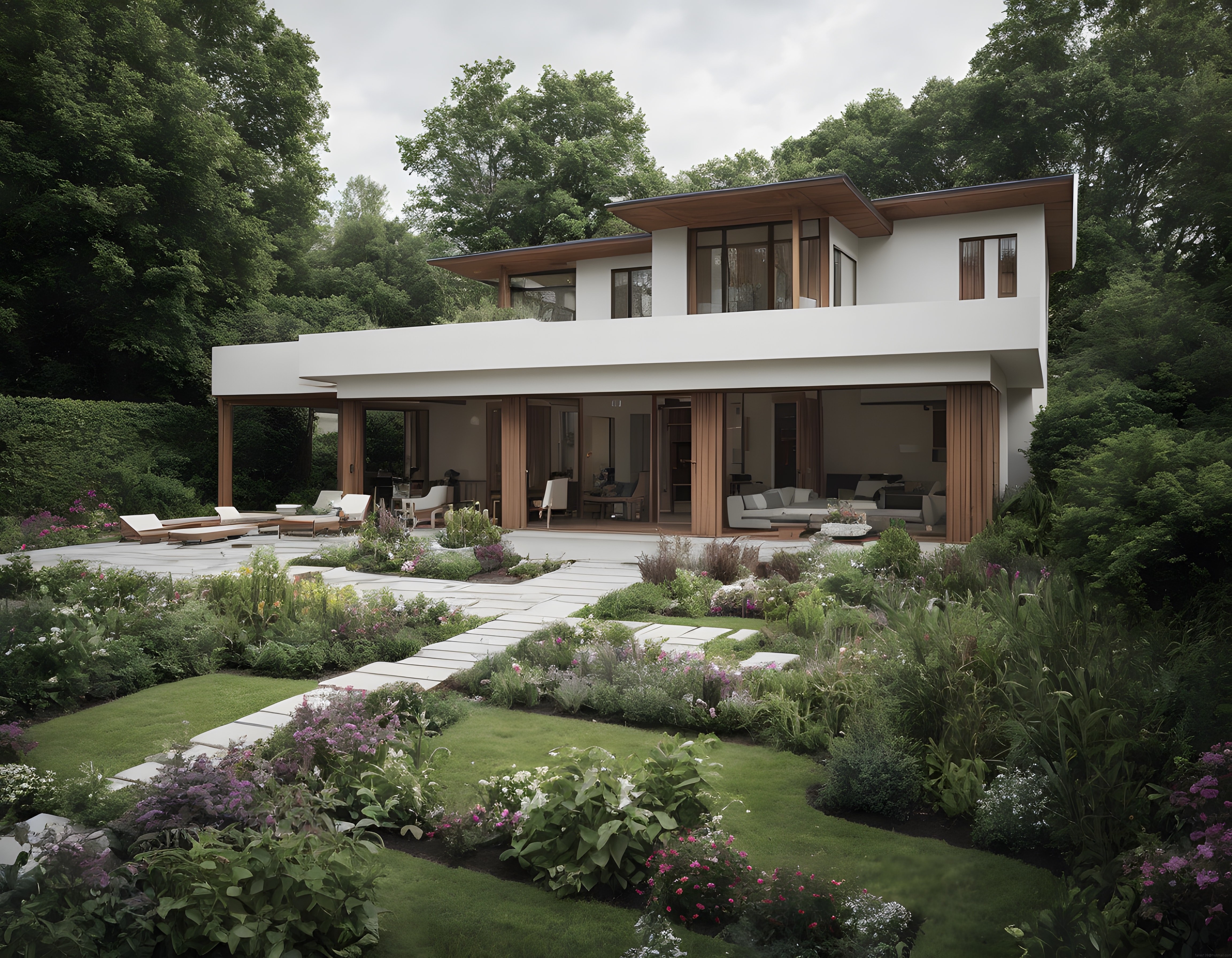 Ormanın Kalbinde Modern Mimari: Geniş Bahçeli Lüks Villa ve Peyzaj