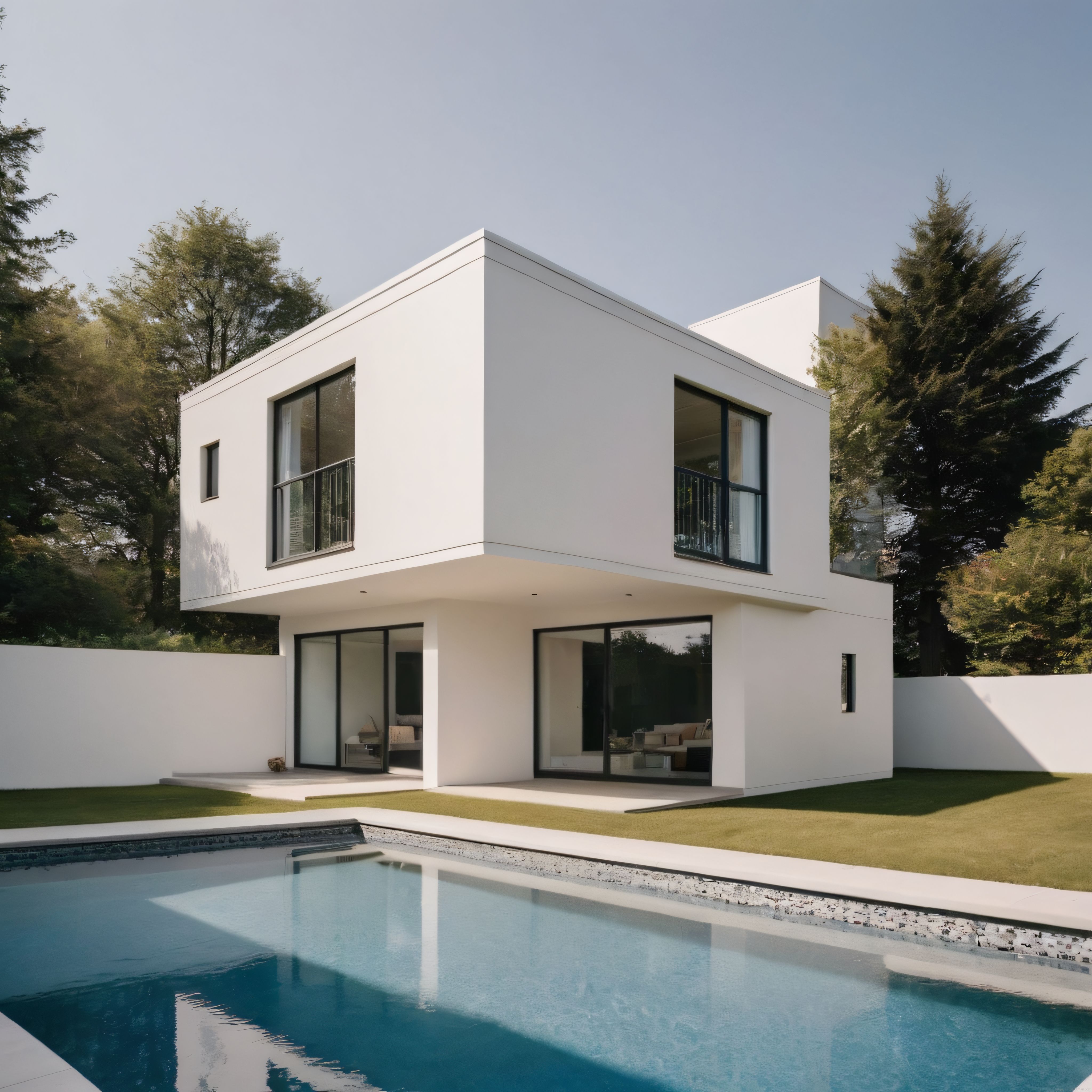 Ormanın Kucağındaki Modern Beyaz Villa ve Büyüleyici Yüzme Havuzu