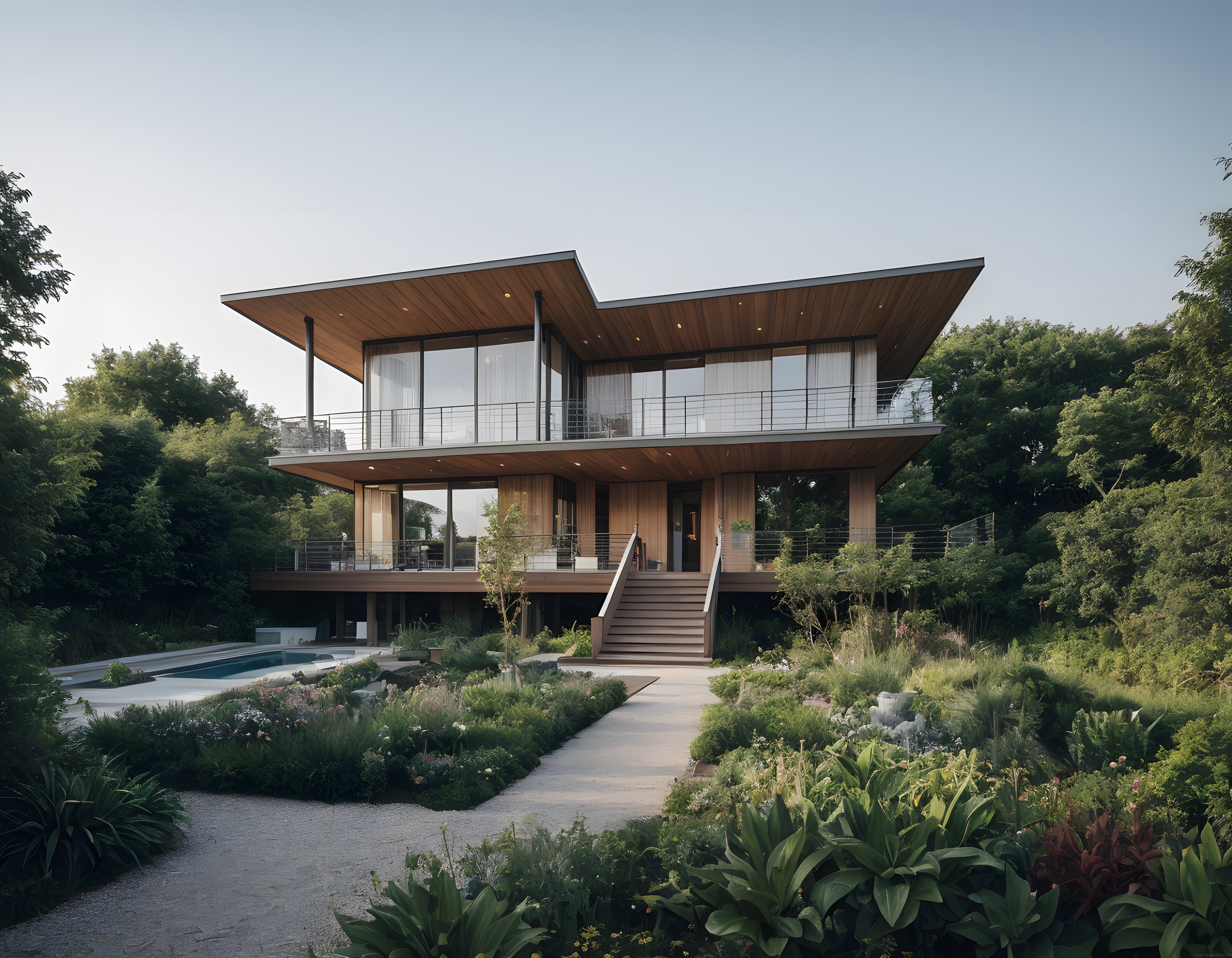 Ormanın Ortasında Cam ve Ahşap Detaylı Lüks Modern Villa Mimari Tasarımı
