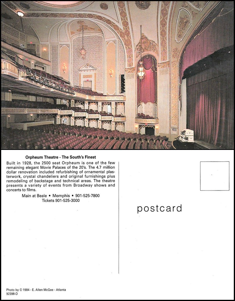 Orpheum Memphis Tiyatrosu'nun Kartpostal Görünümü ve Tarihi İç Mimarisi Orpheum Memphis Tiyatrosu'nun Kartpostal Görünümü ve Tarihi İç Mimarisi