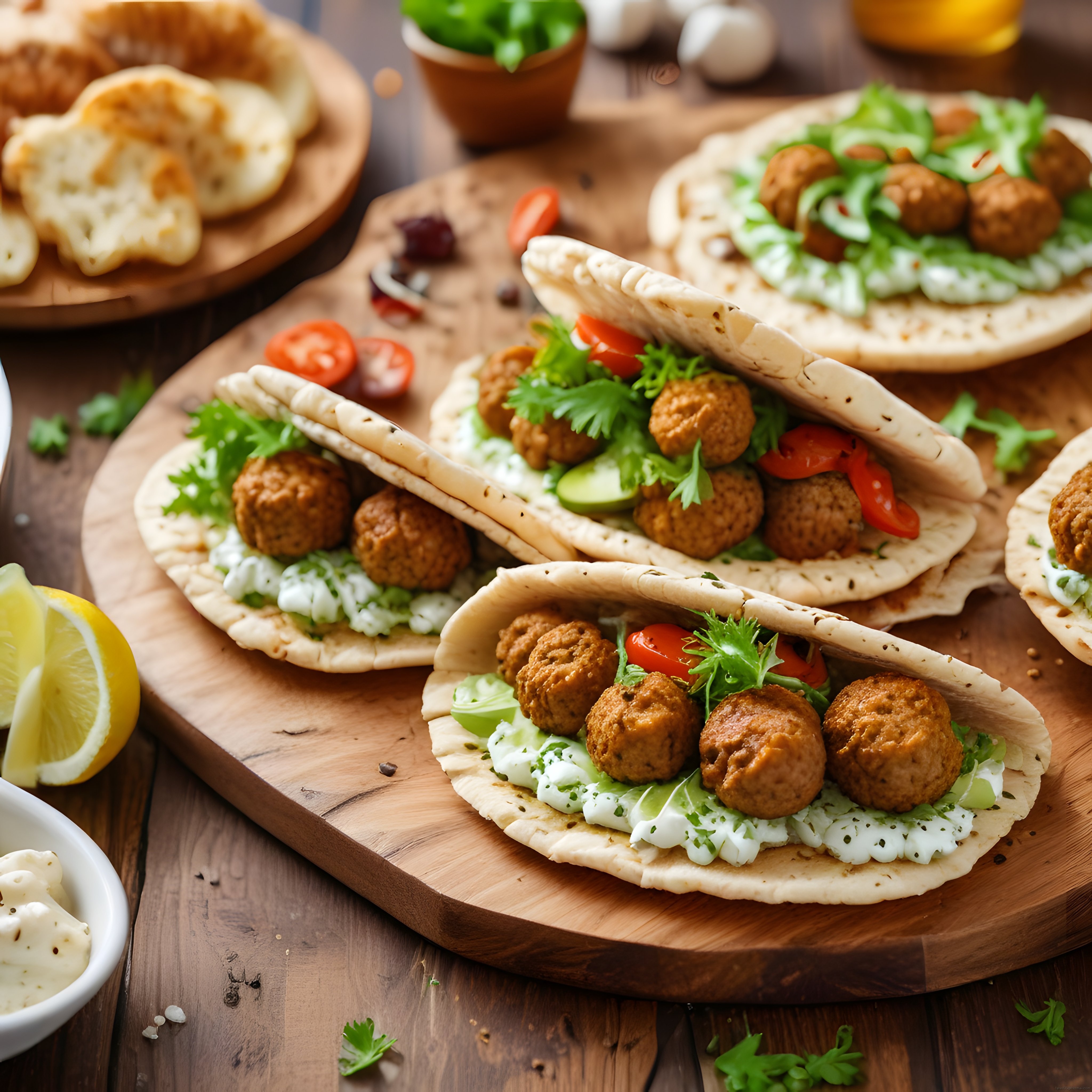 Orta Doğu Lezzeti: Yoğurt Soslu ve Taze Sebzeli Falafel Pita Sunumu