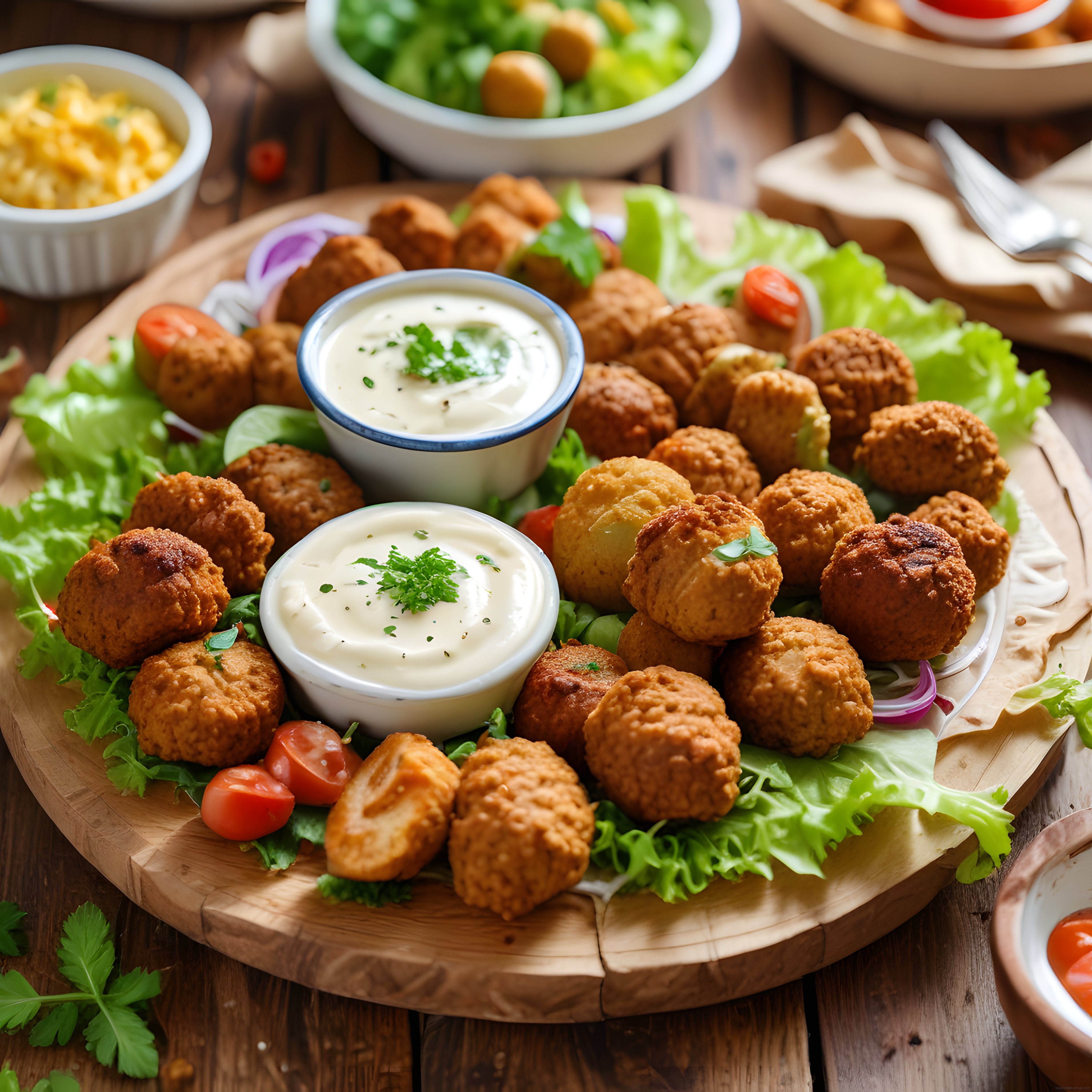Orta Doğu Mutfağından Çıtır Falafel ve Özel Soslarla Şık Meze Tabağı Sunumu