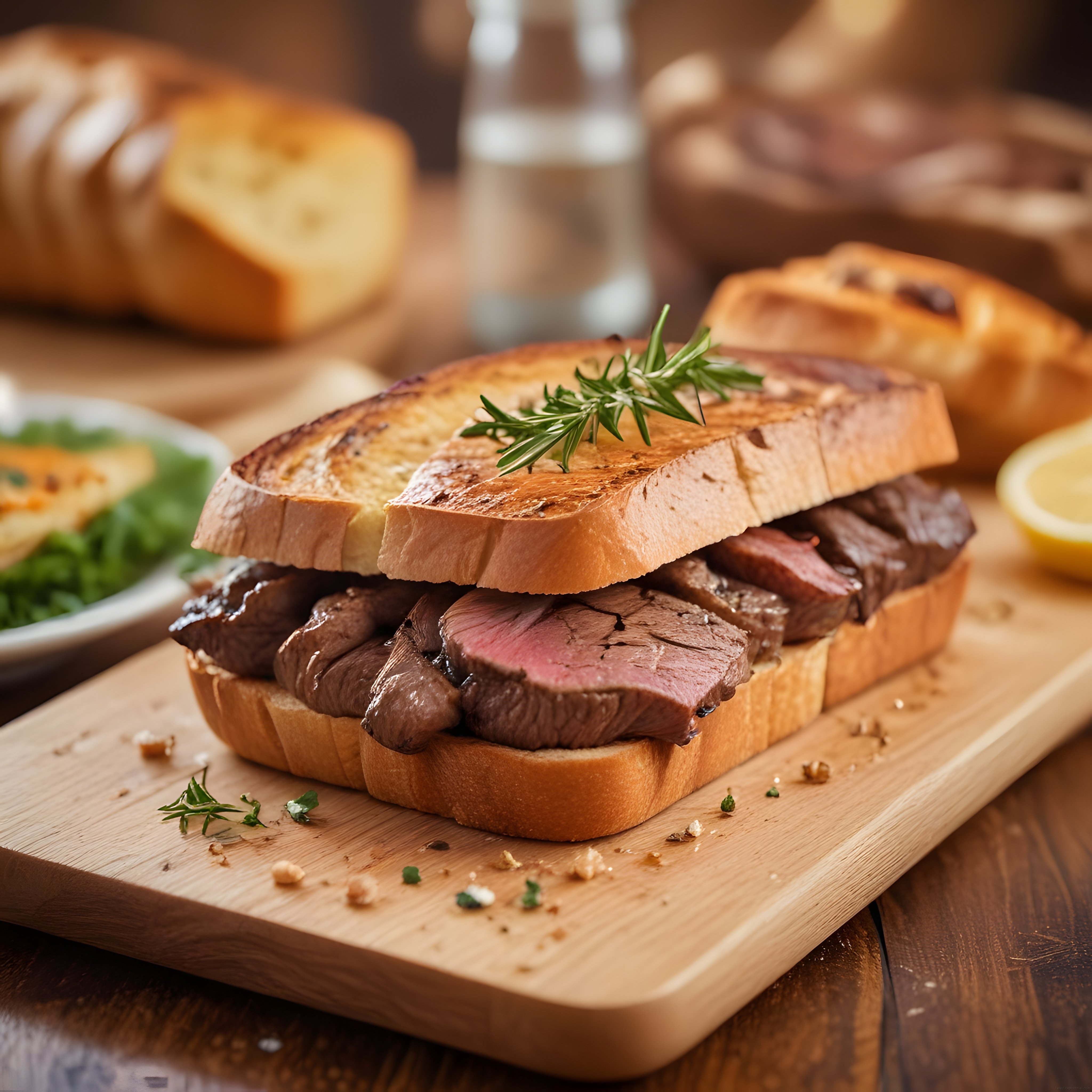 Orta Pişmiş Bonfileli Rustik Tost ve Steak Sandviç Sunumu