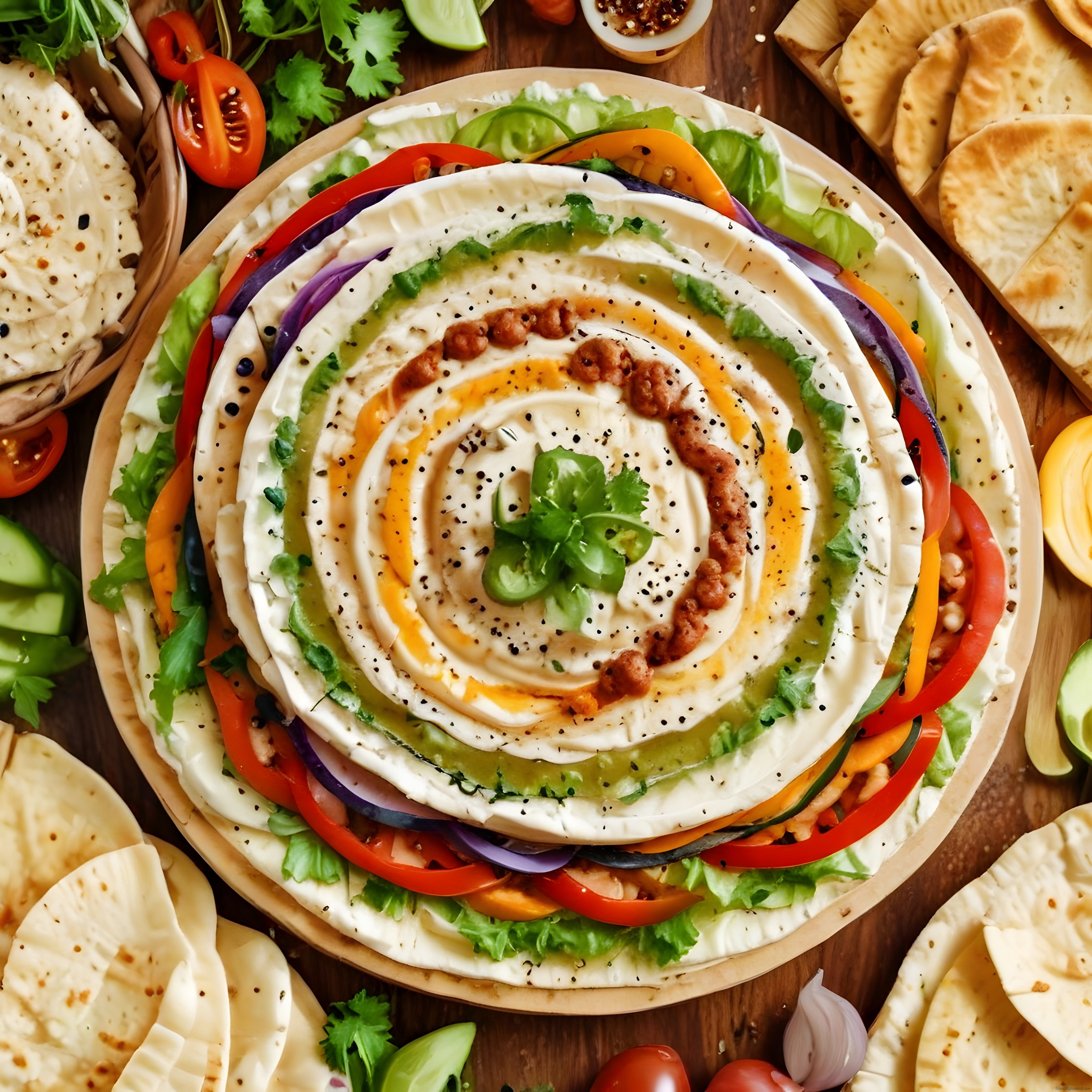 Ortadoğu Mutfağından Geleneksel Humus Mezesi ve Taze Sebze Süslemesi