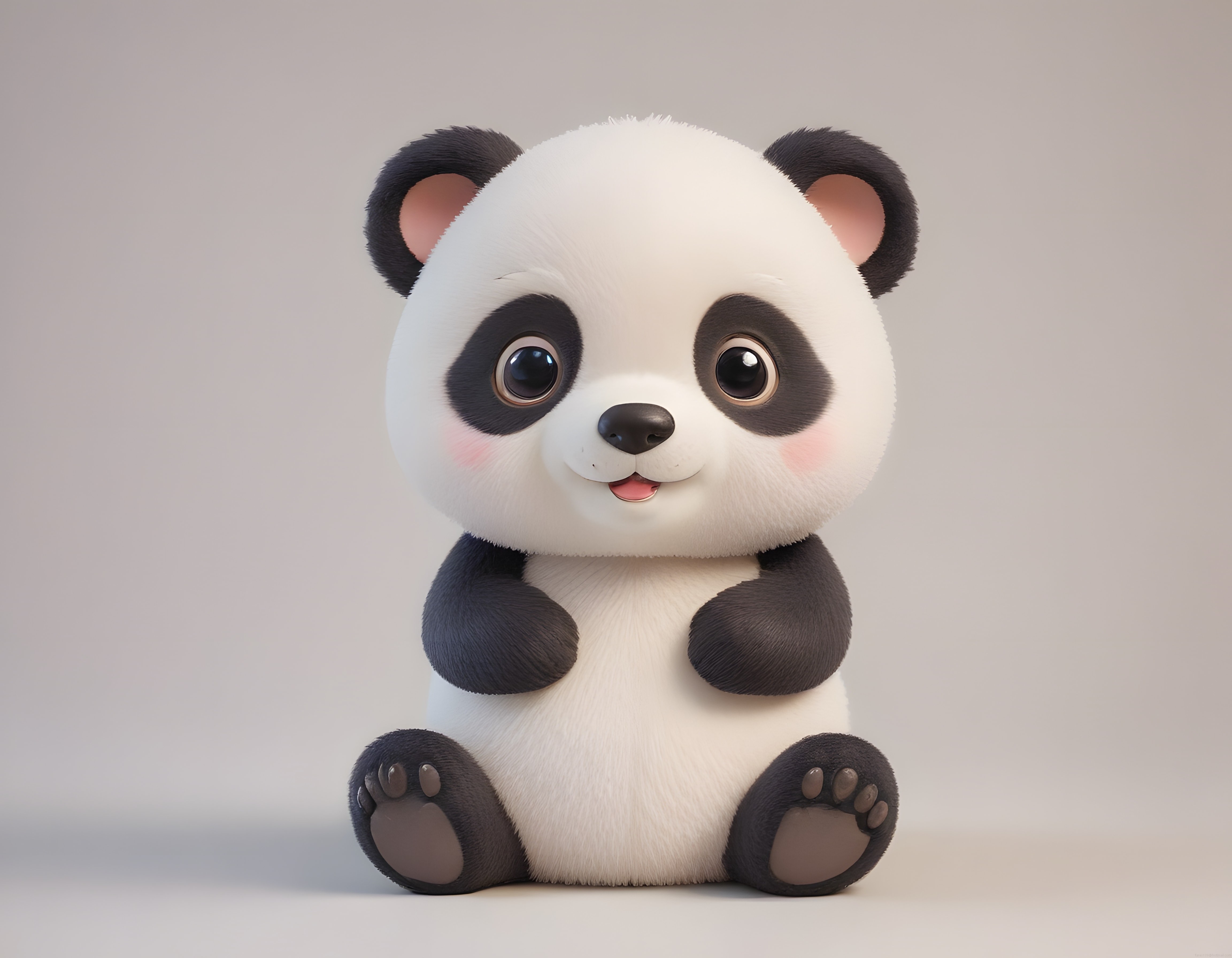 Oturan Sevimli 3D Peluş Panda Yavrusu Karakter Tasarım İllüstrasyonu
