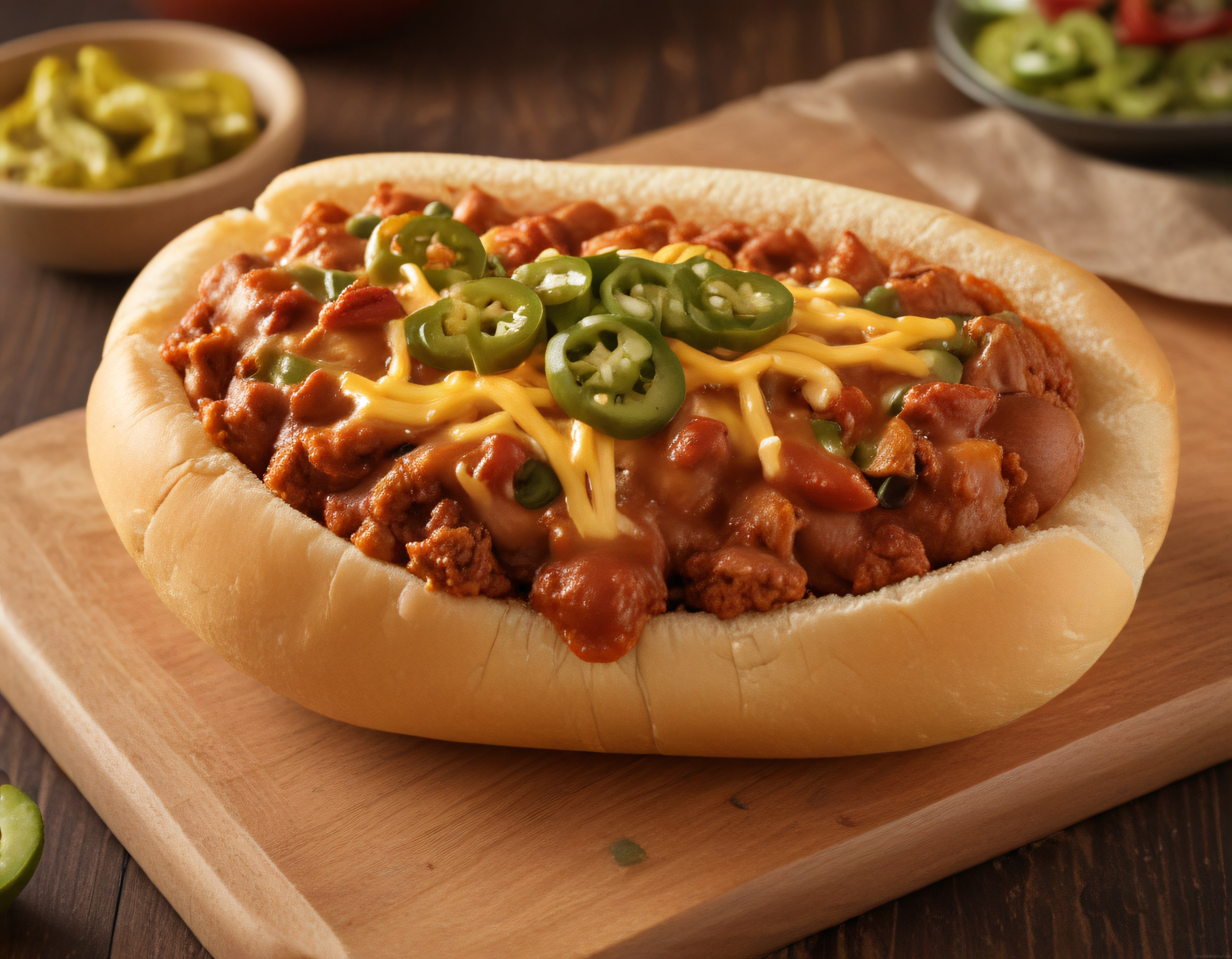 Özel Şili Soslu Jalapeno ve Cheddar Peynirli Sosisli Sandviç Sunumu