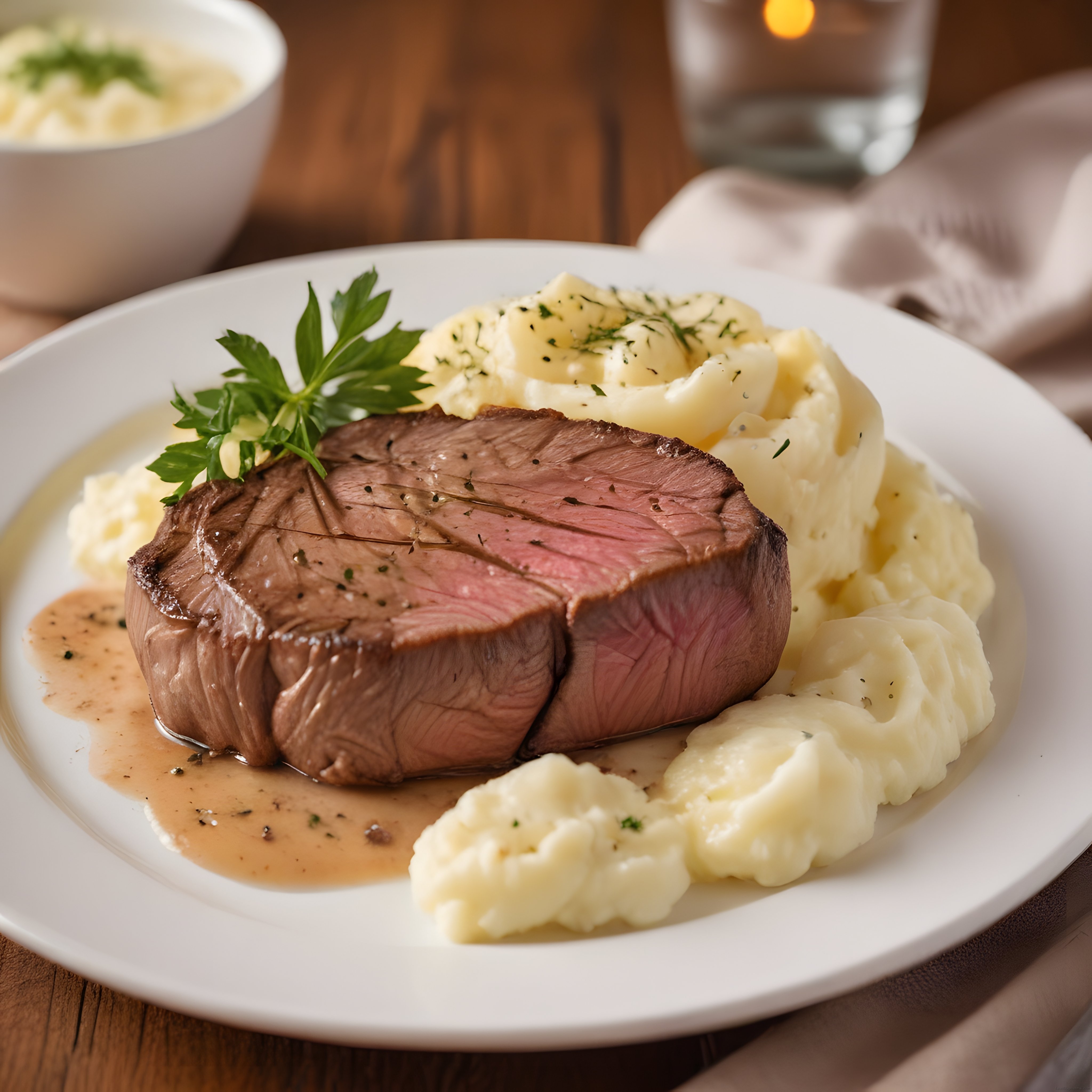 Özel Soslu Bonfile Steak ve Tereyağlı Patates Püresi ile Şık Sunum