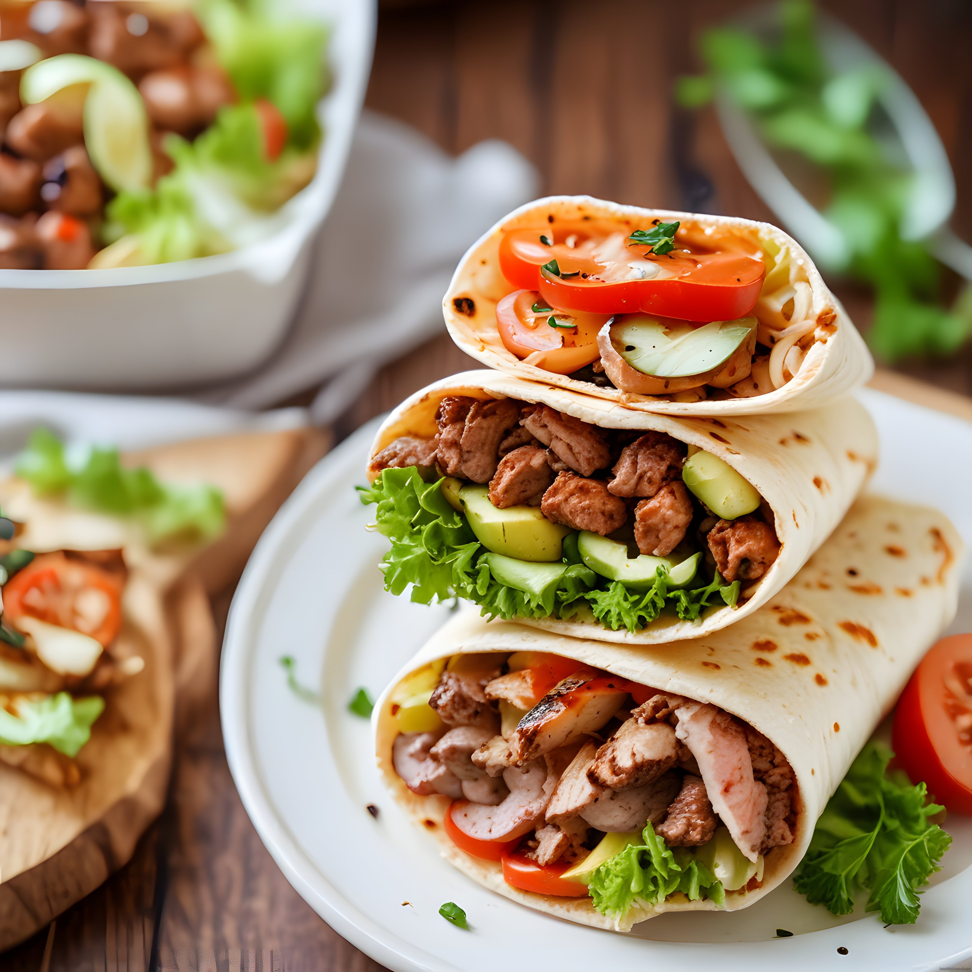Özel Soslu ve Taze Sebzelerle Dolu Izgara Etli Dürüm Wrap Tabağı