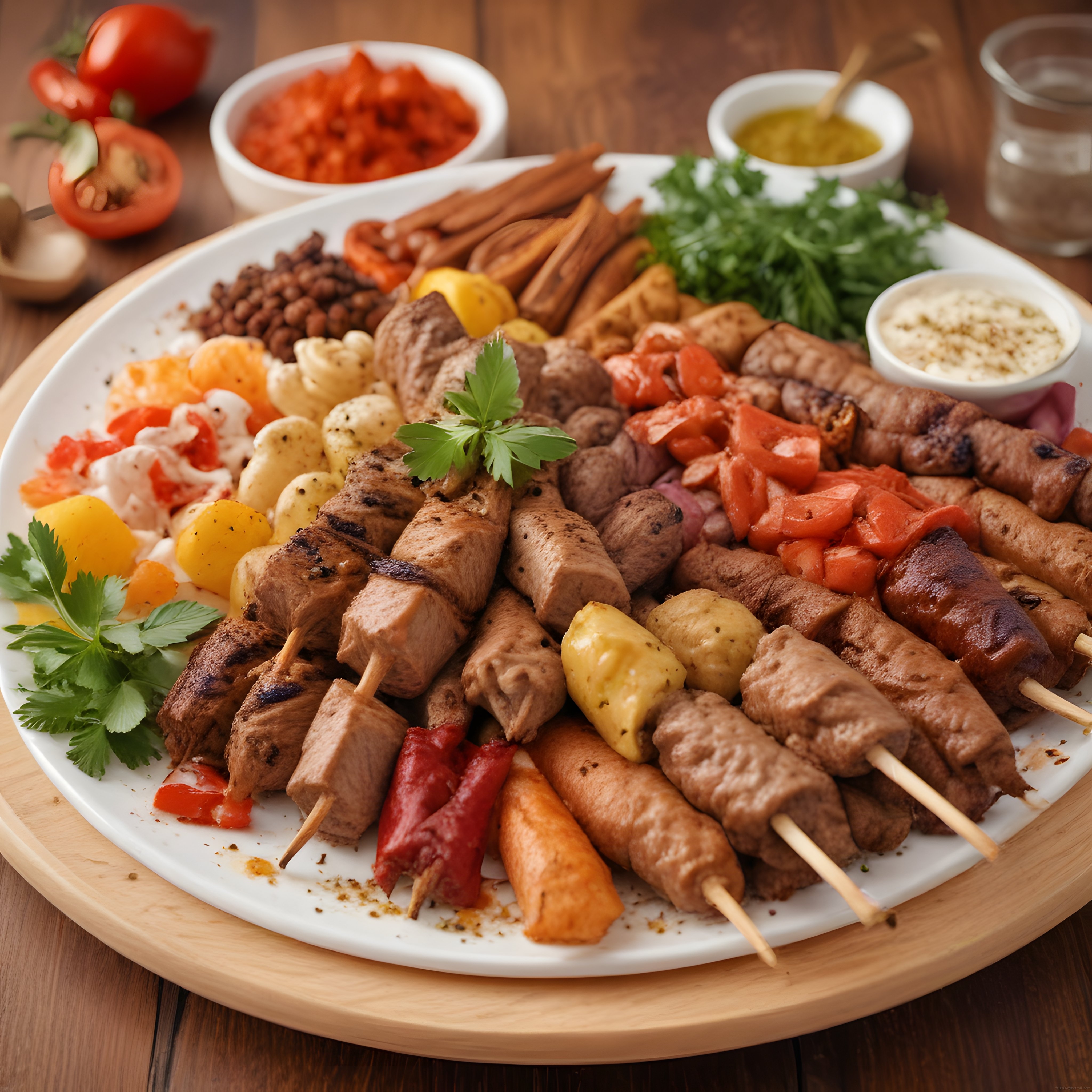 Özenle Hazırlanmış Şiş Kebap ve Izgara Sosislerden Oluşan Lezzet Tabağı