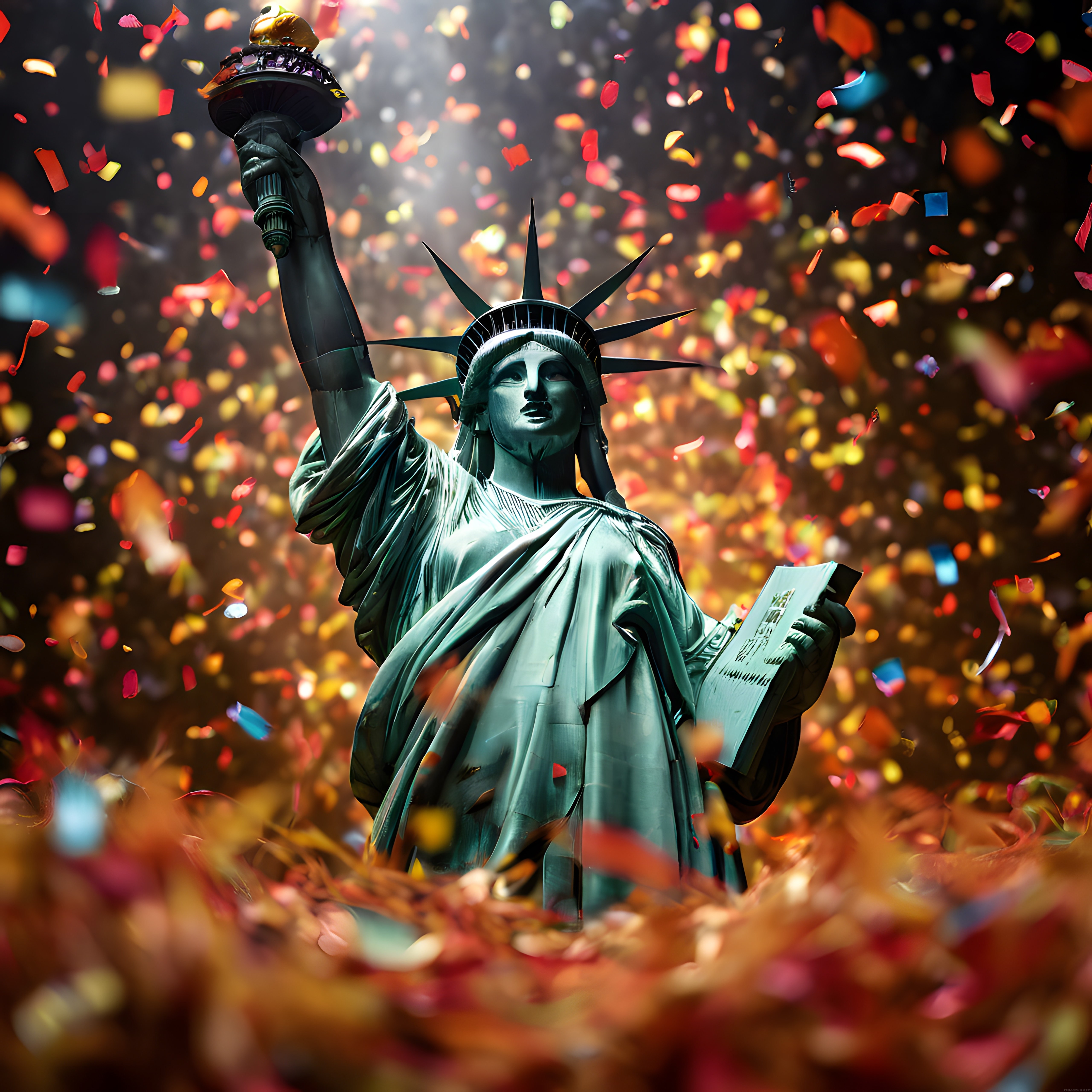 Özgürlük Heykeli ve Renkli Kutlama Konfetileriyle Büyüleyici New York Atmosferi
