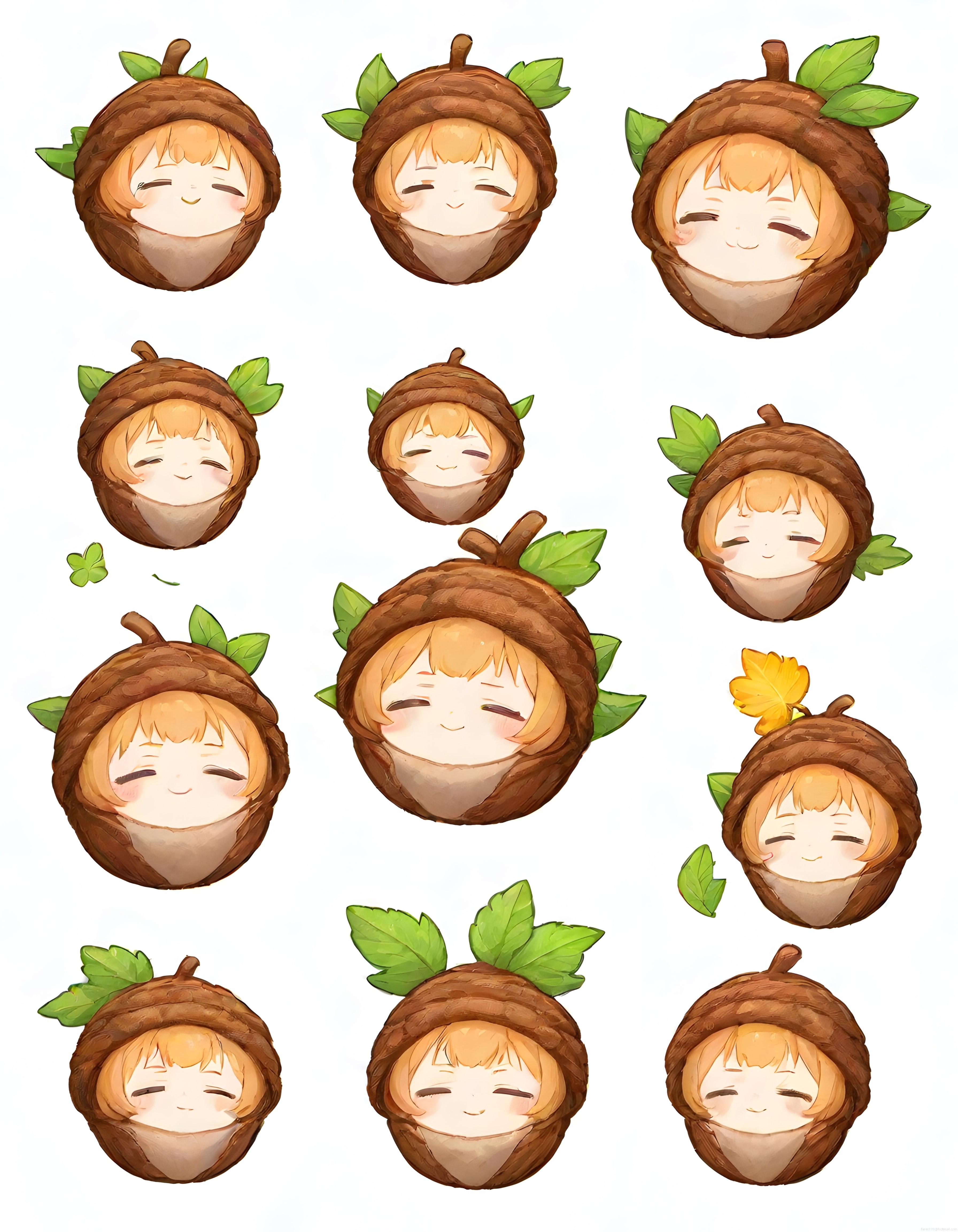Palamut Şapkalı Sevimli Chibi Anime Karakteri Çıkartma ve İfade Koleksiyonu