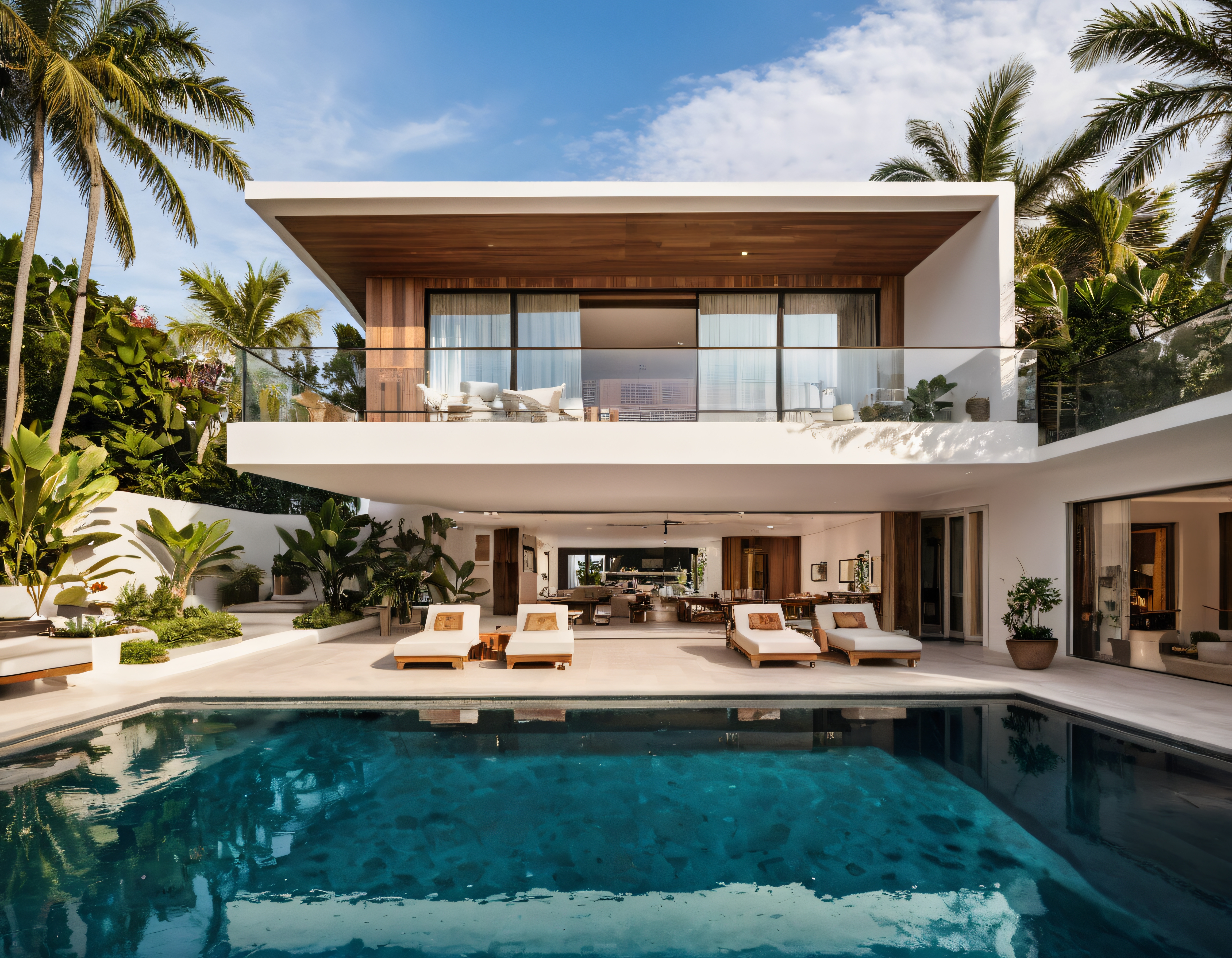 Palmiyelerle Çevrili Havuzlu Lüks Modern Villa ve Tropikal Tatil Atmosferi
