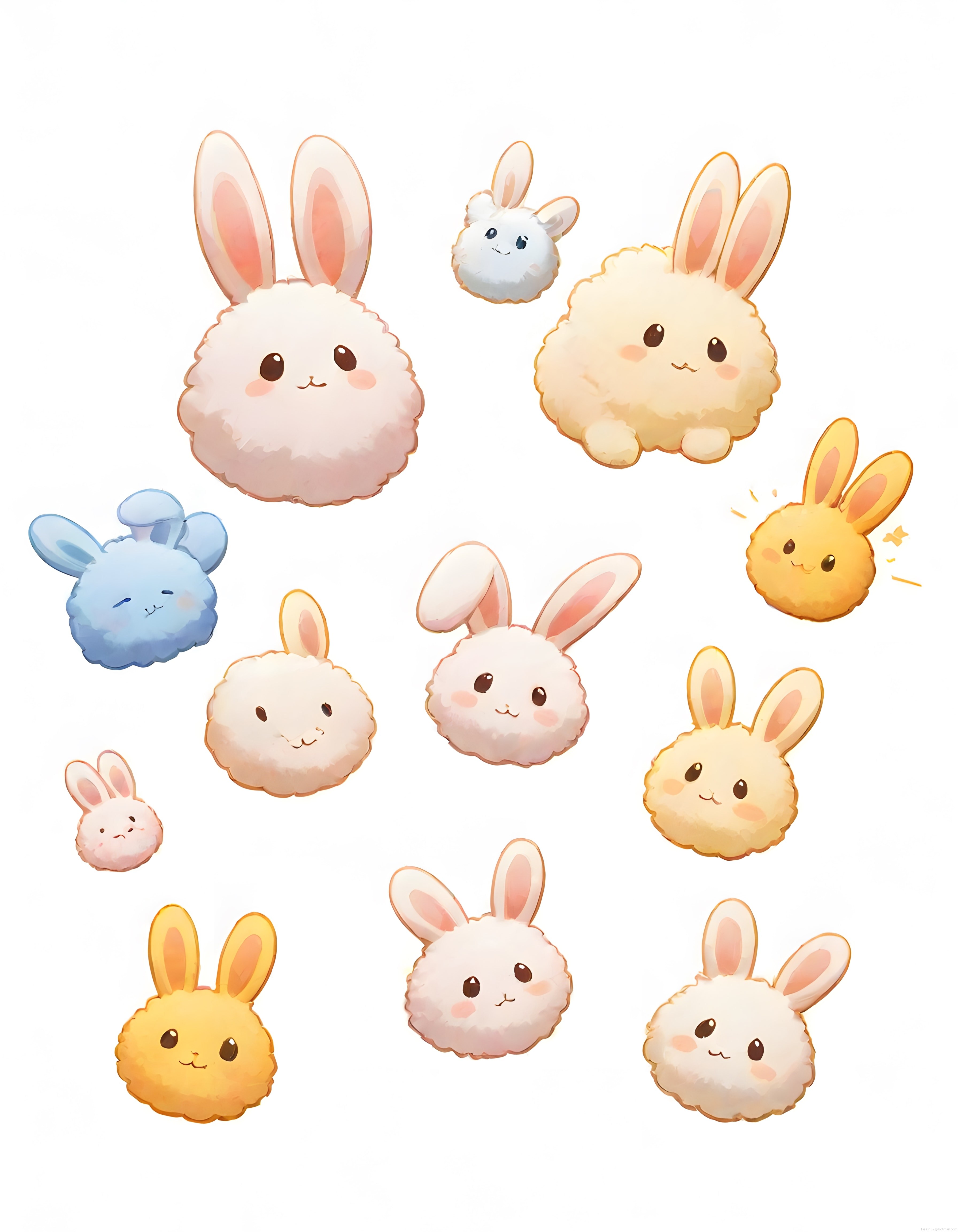 Pamuk Şeker Gibi Yuvarlak Kawaii Tavşan Karakterleri Dijital İllüstrasyon Seti Pamuk Şeker Gibi Yuvarlak Kawaii Tavşan Karakterleri Dijital İllüstrasyon Seti