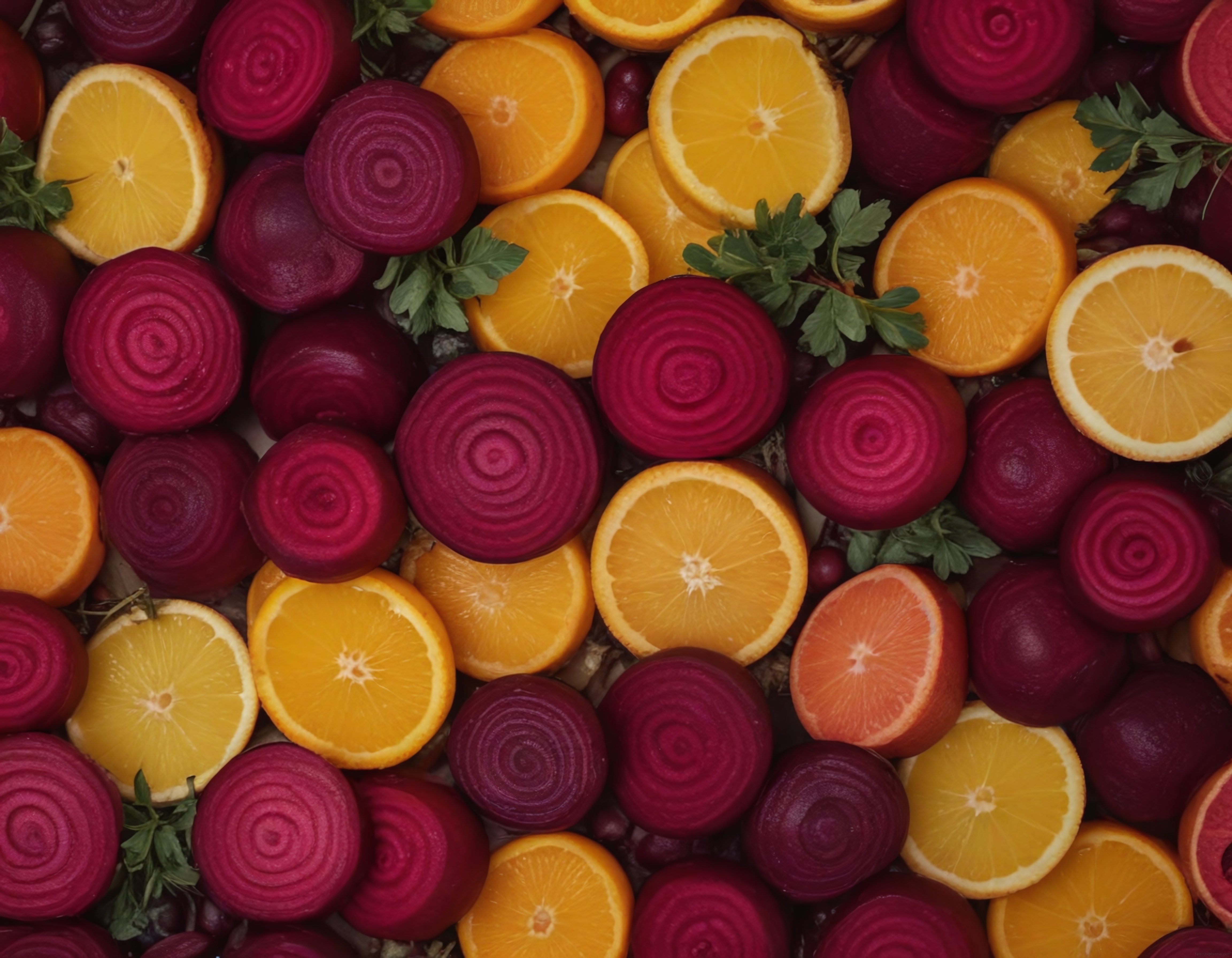 pancar portakal limon dilimleriyle canlı renkli sağlıklı gıda kompozisyonu