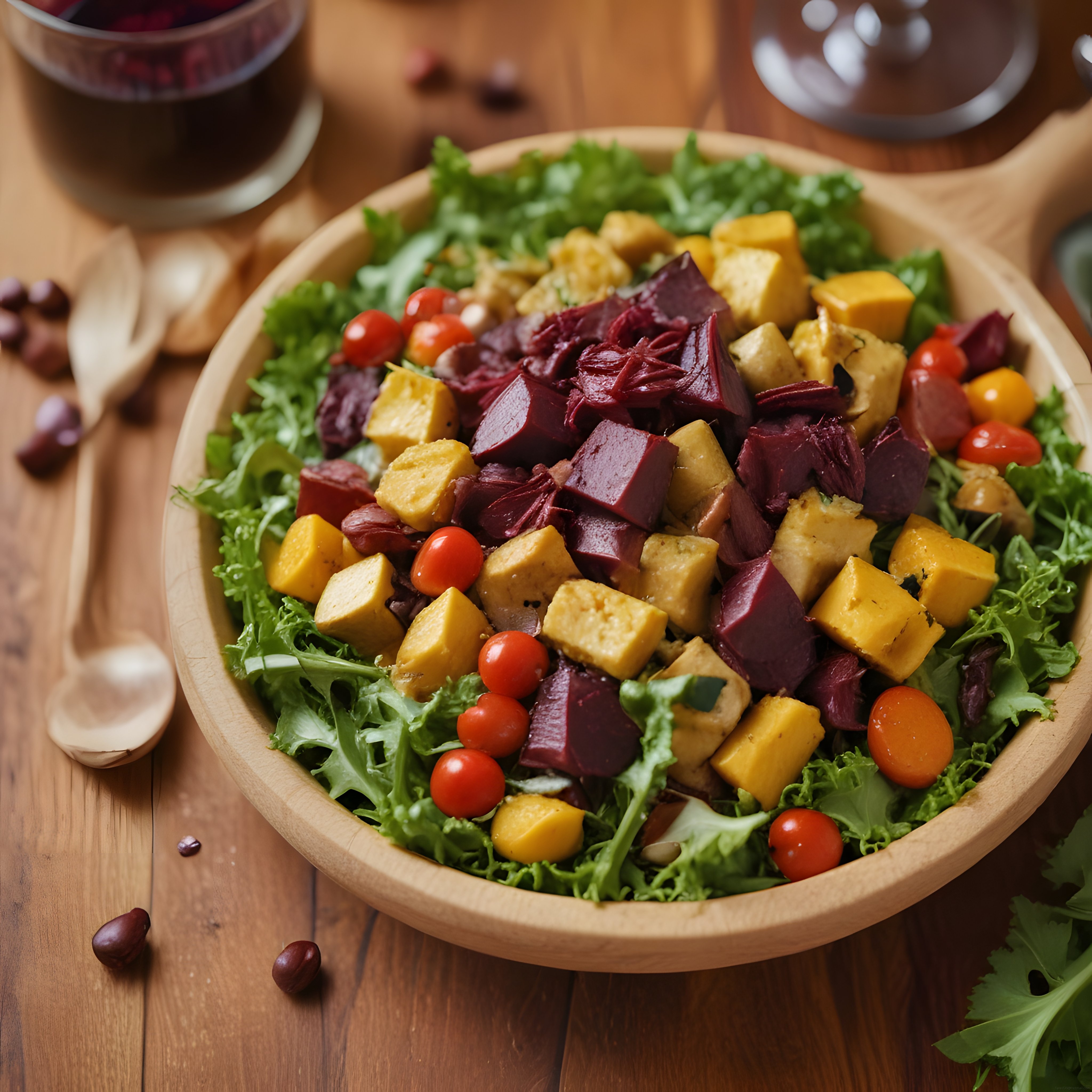 Pancarlı, Mangolu ve Tofulu Vegan Salata Kasesi: Sağlıklı ve Renkli Beslenme
