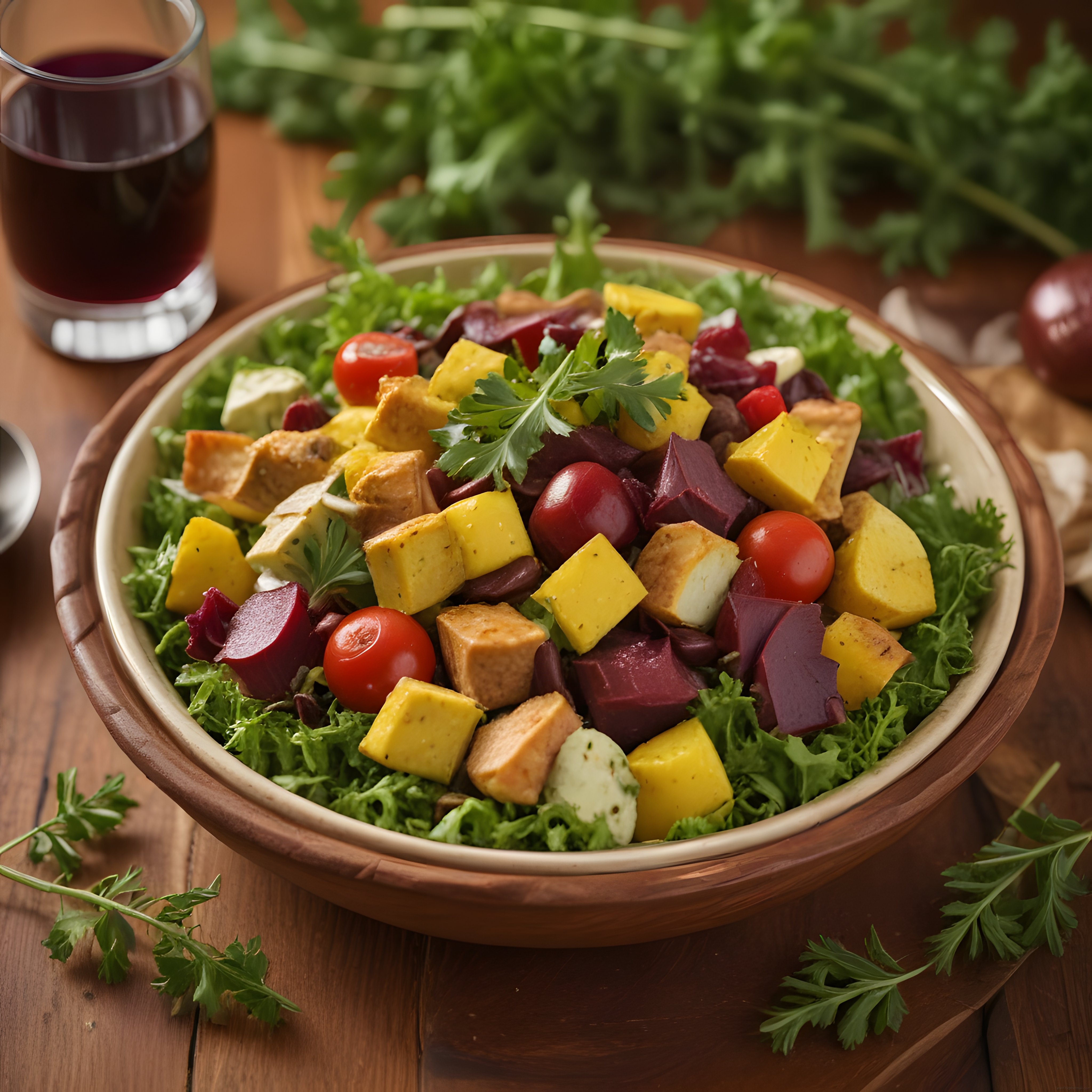 Pancarlı Tavuk Salatası: Kırmızı Şarap Eşliğinde Rustik Akşam Sofrası