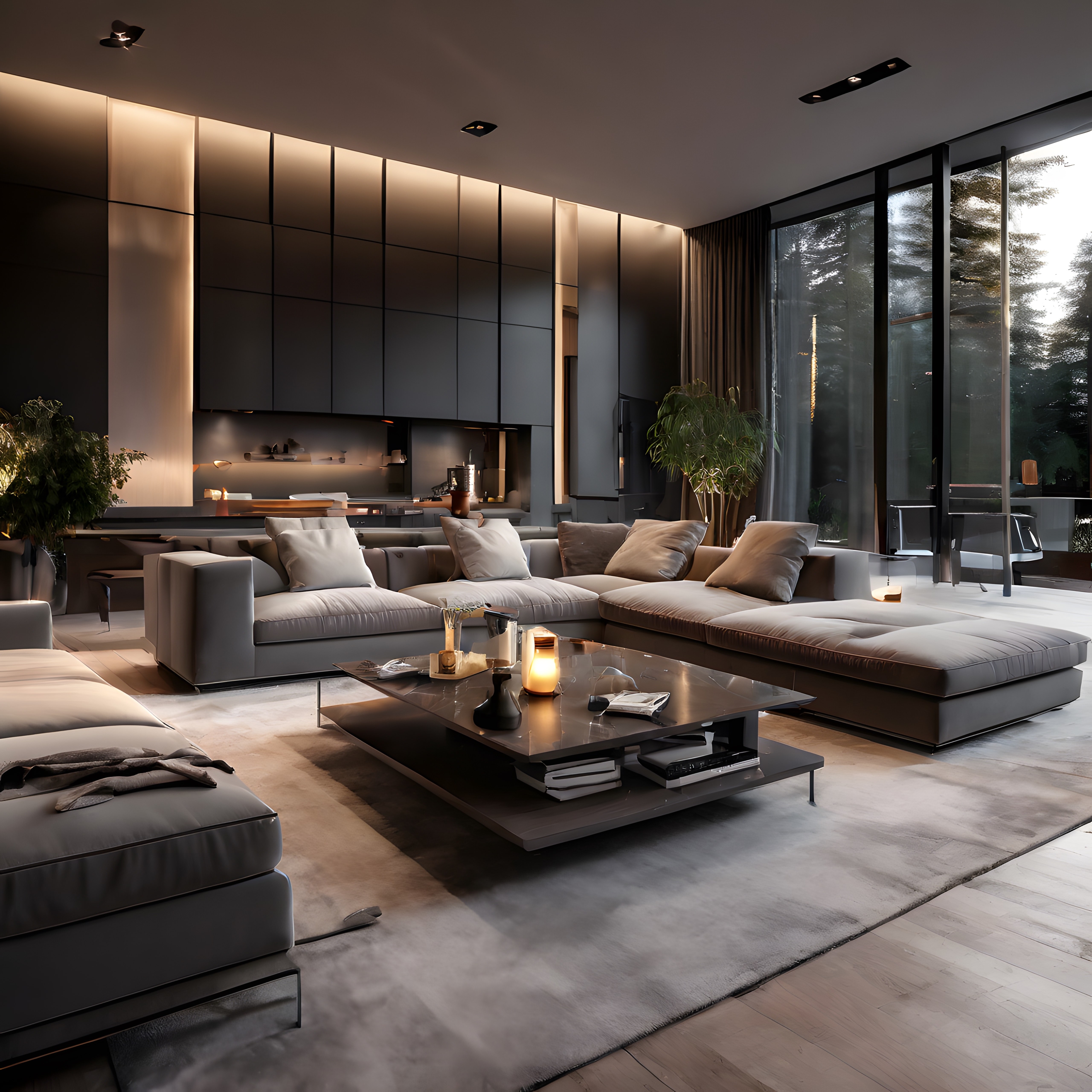 Panoramik Cam Cepheli Lüks Modern Villa Oturma Odası İç Mekan Tasarımı