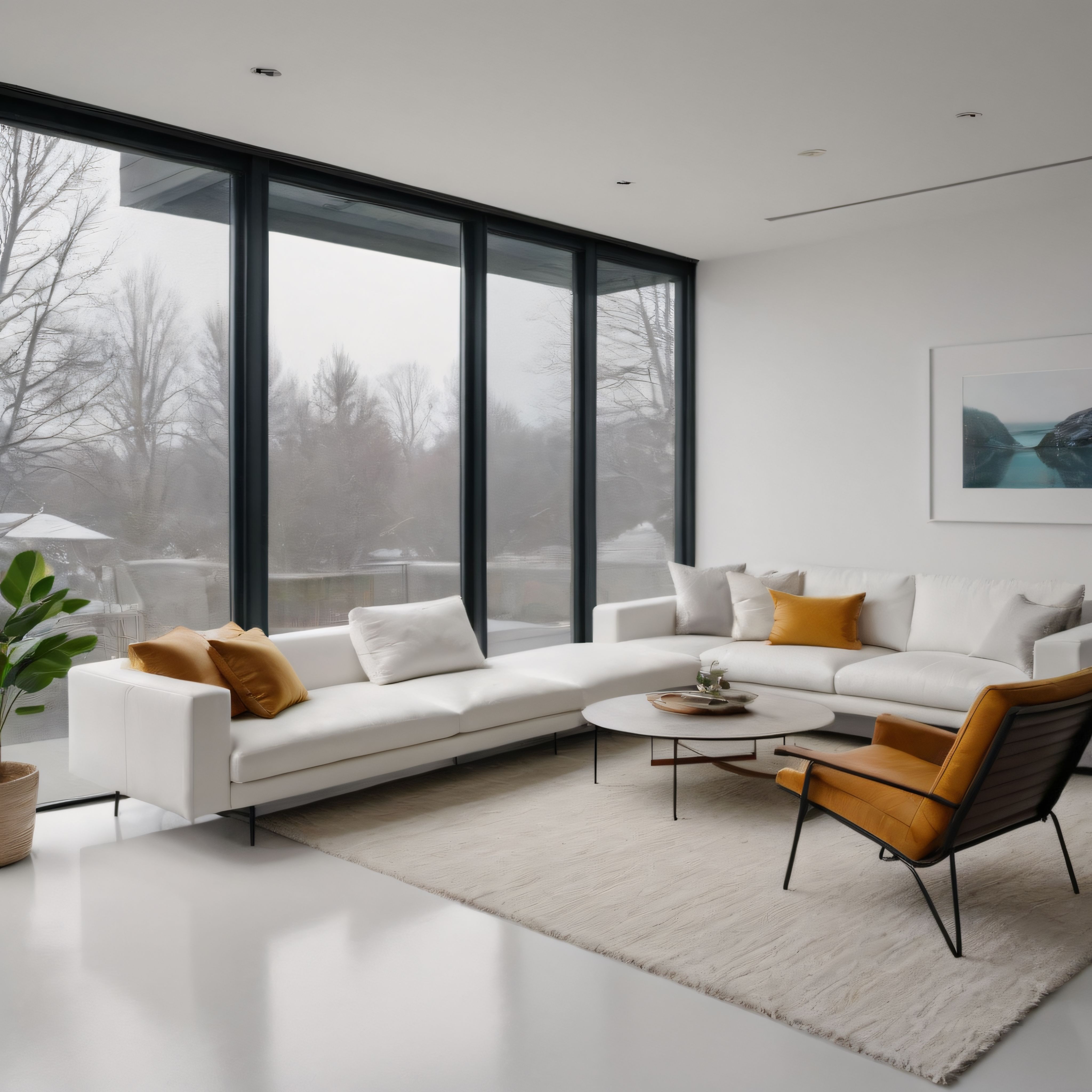Panoramik Cam Duvarlı Modern ve Minimalist Lüks Salon Dekorasyonu