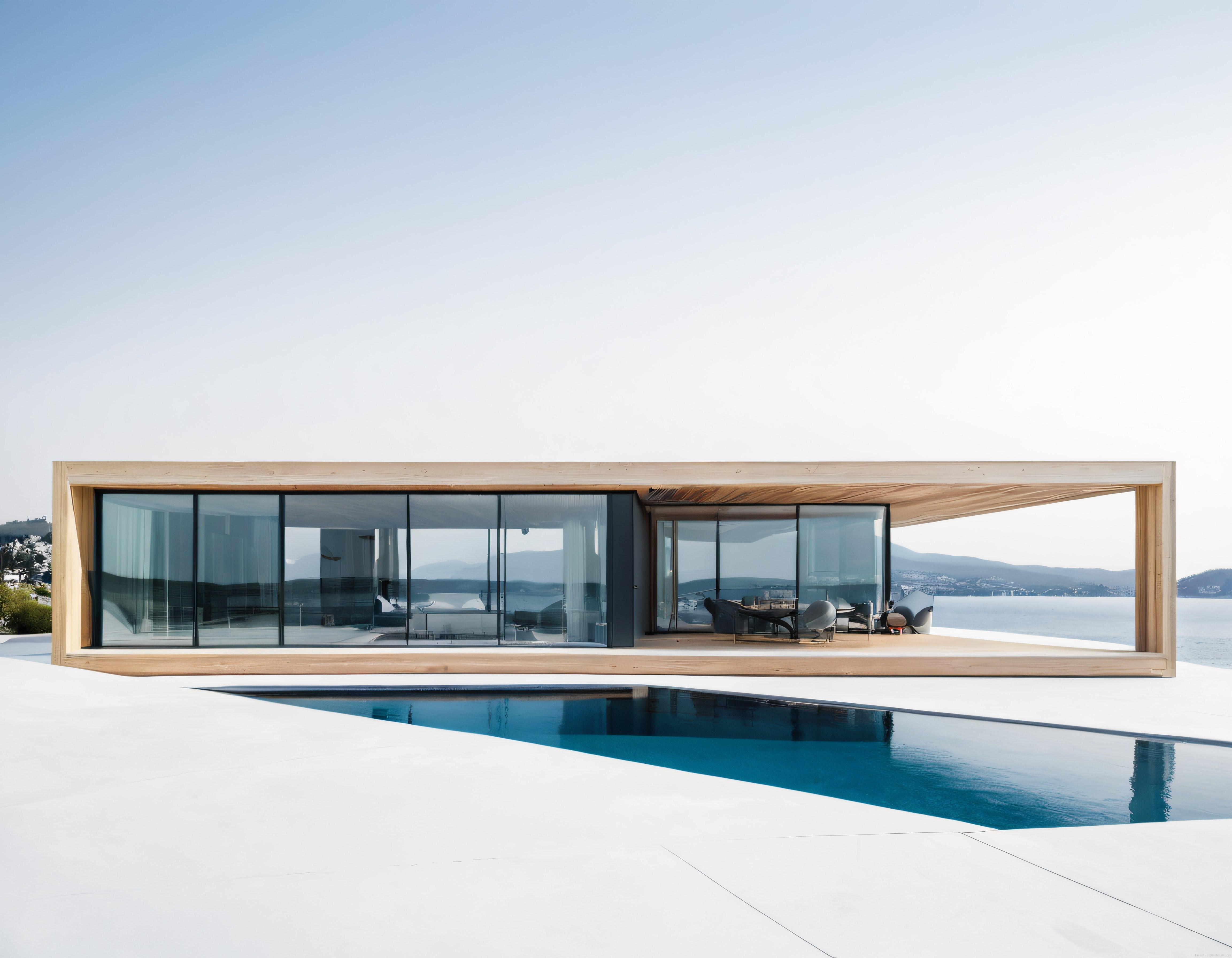 Panoramik Göl Manzaralı Modern Cam Villa ve Sonsuzluk Havuzu Tasarımı