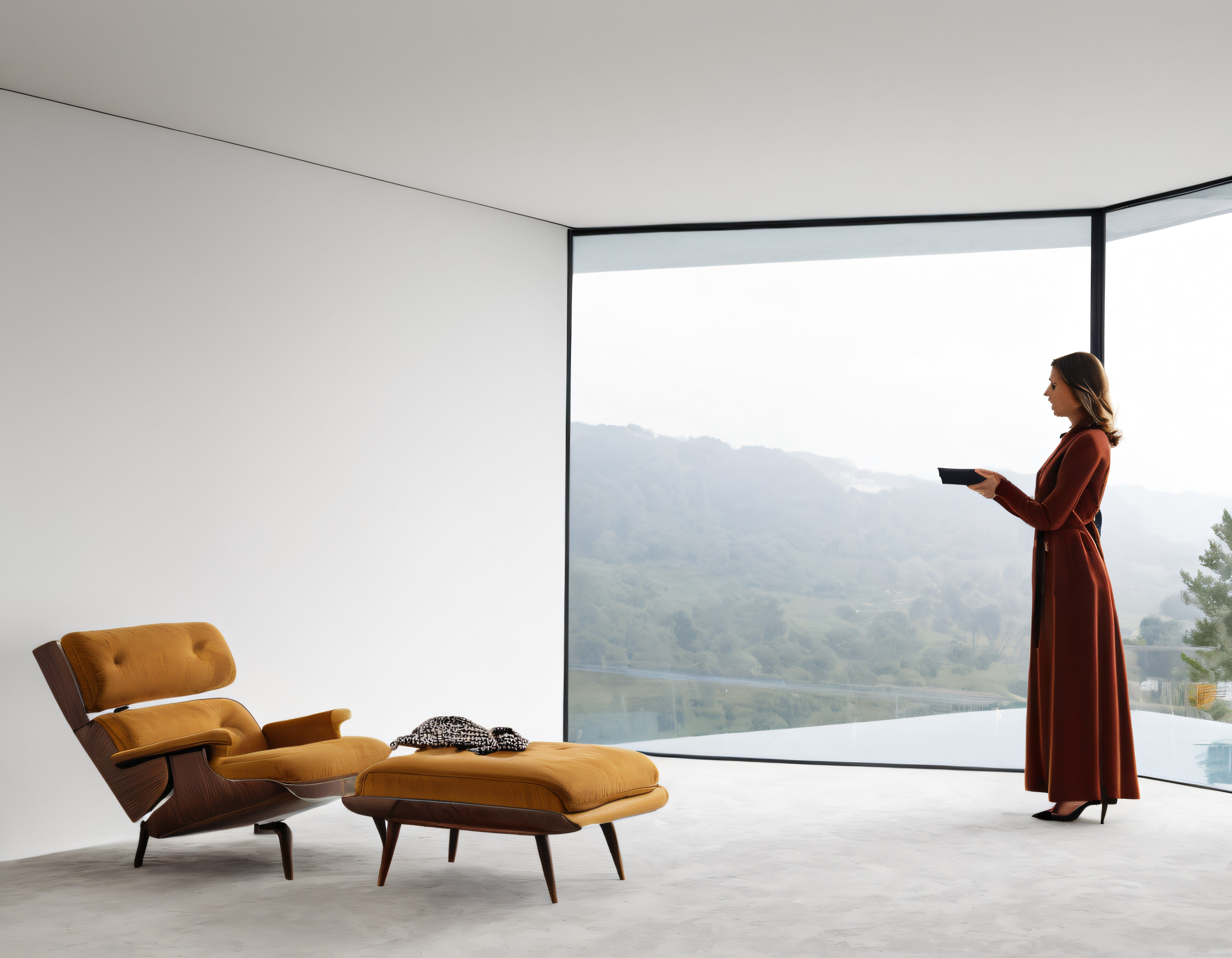 Panoramik Göl ve Dağ Manzaralı Ultra Lüks Minimalist Ev İç Mekan Dekorasyonu