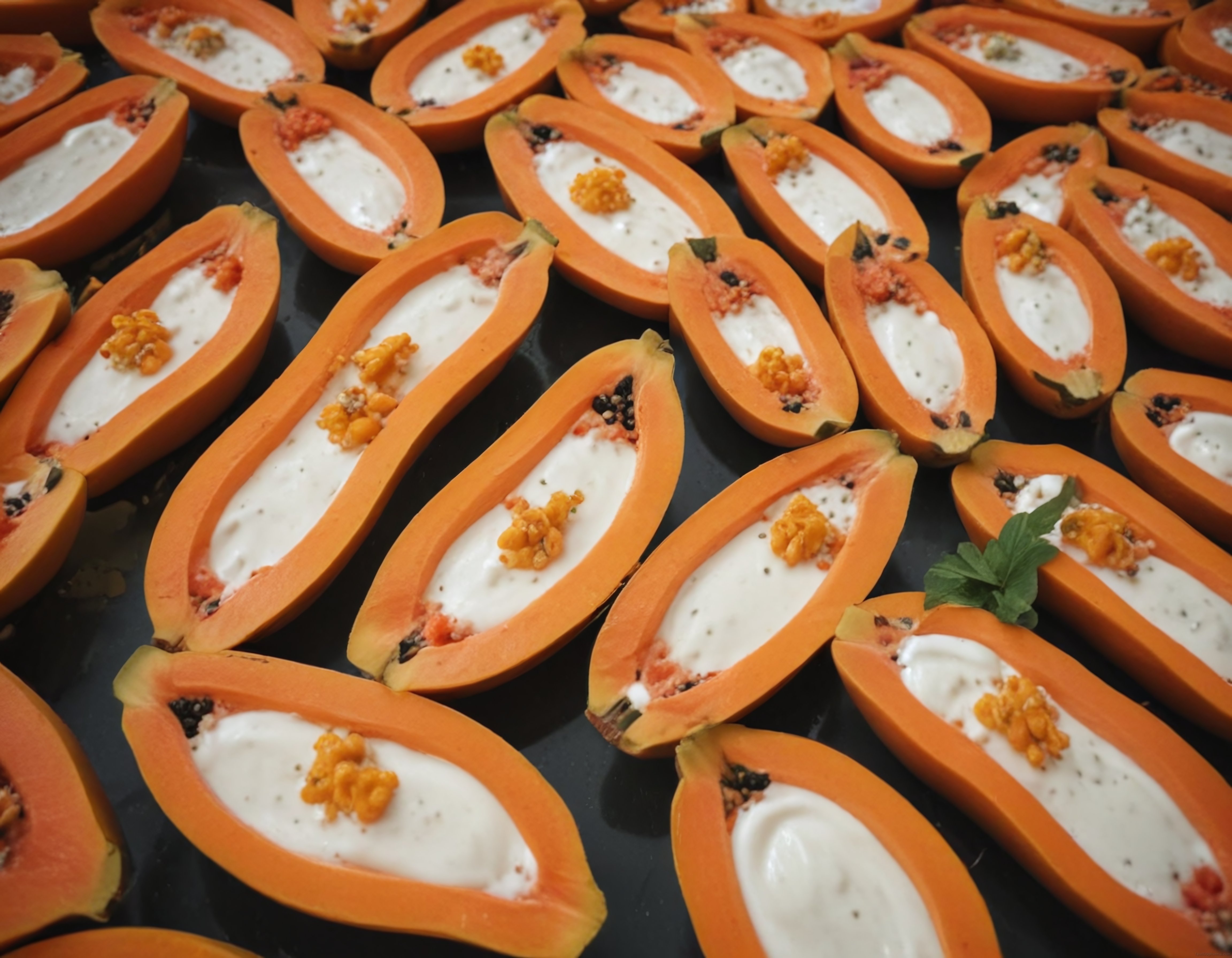 Papaya Çanağında Yoğurtlu Cevizli ve Susamlı Sağlıklı Tatlı Sunumu Tarifi
