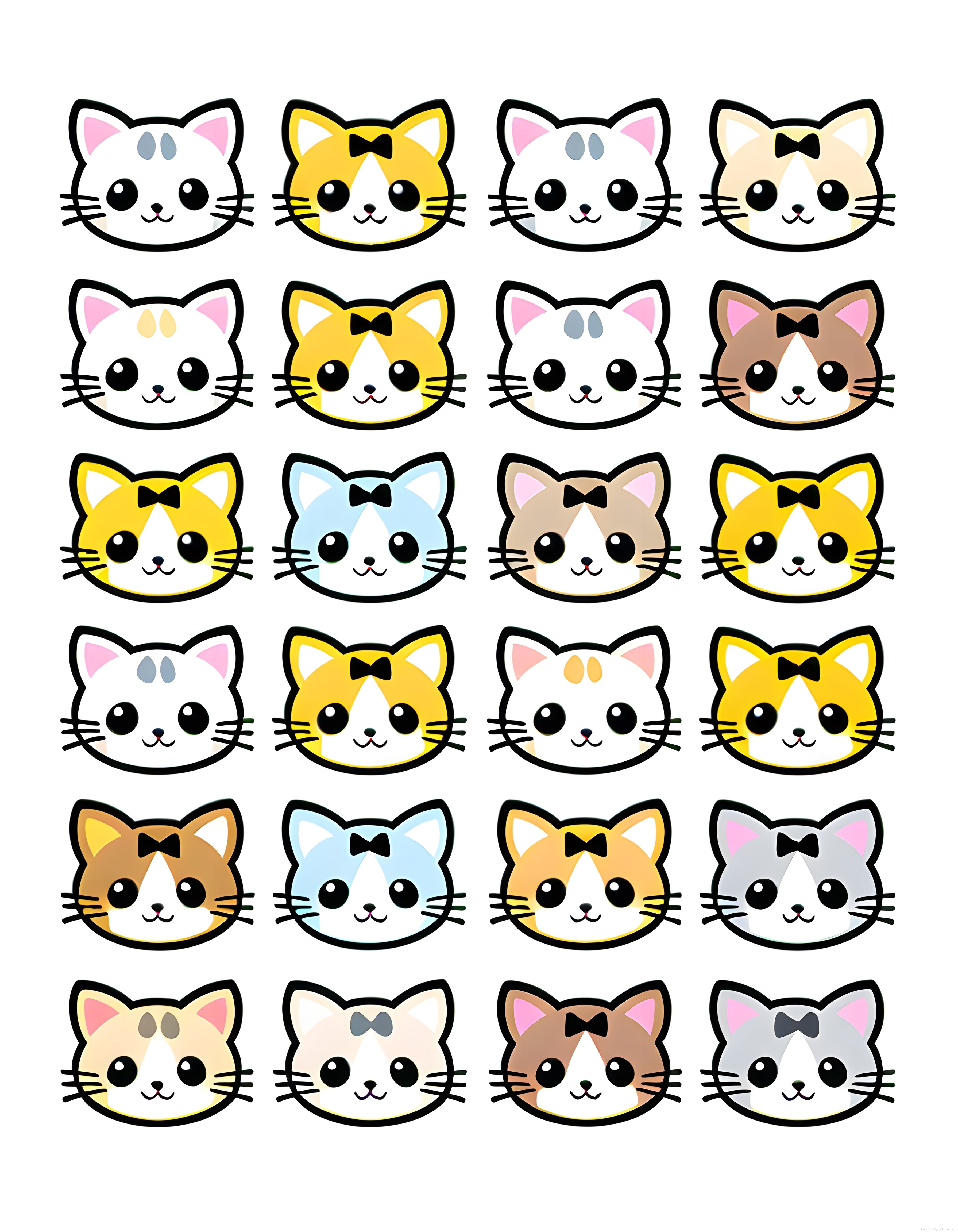 Papyonlu Sevimli Kawaii Kedi Yüzleri ve Animasyon Karakter Seti