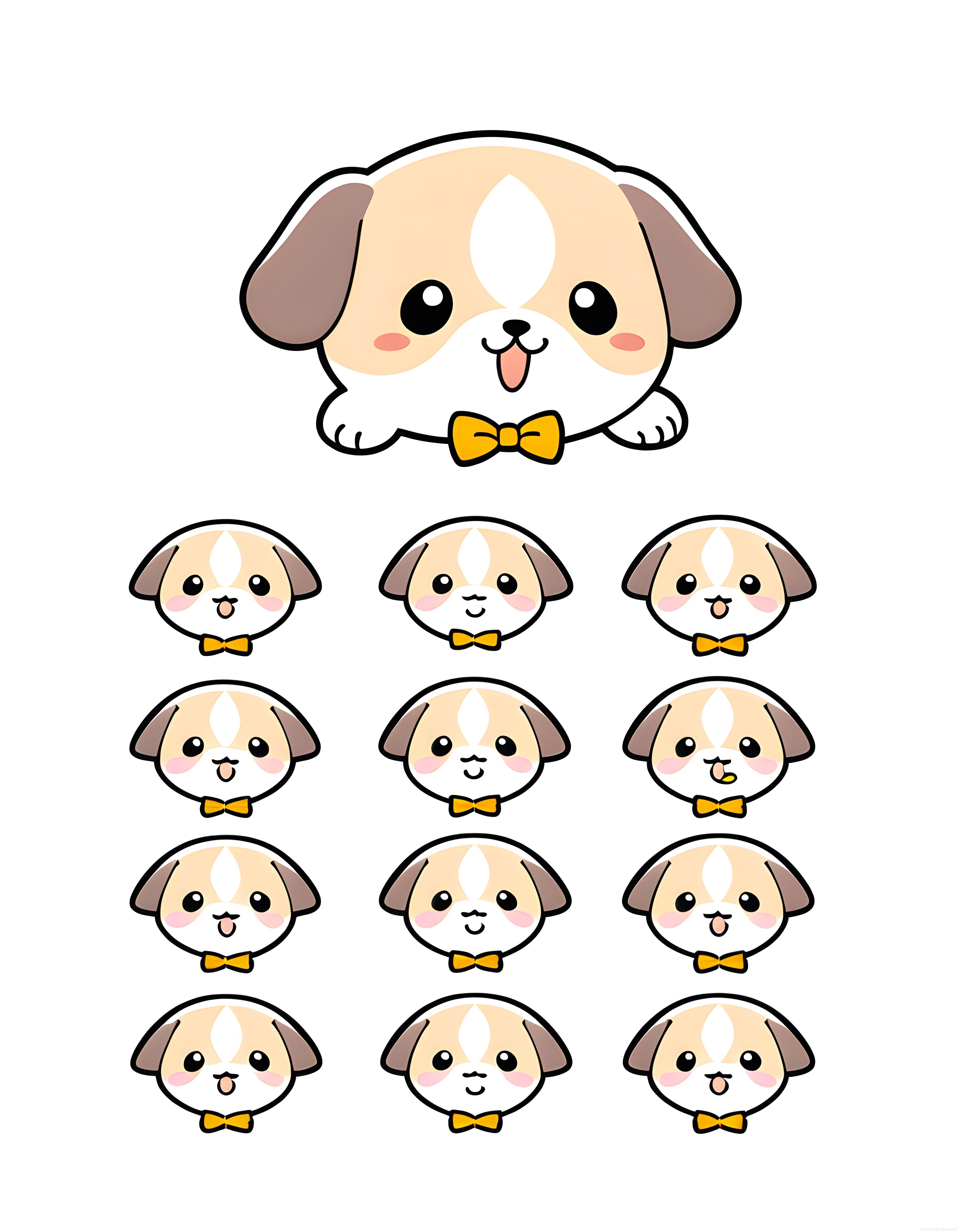 Papyonlu Sevimli Köpek Yüzü Çıkartma Seti ve Kawaii Emoji Koleksiyonu