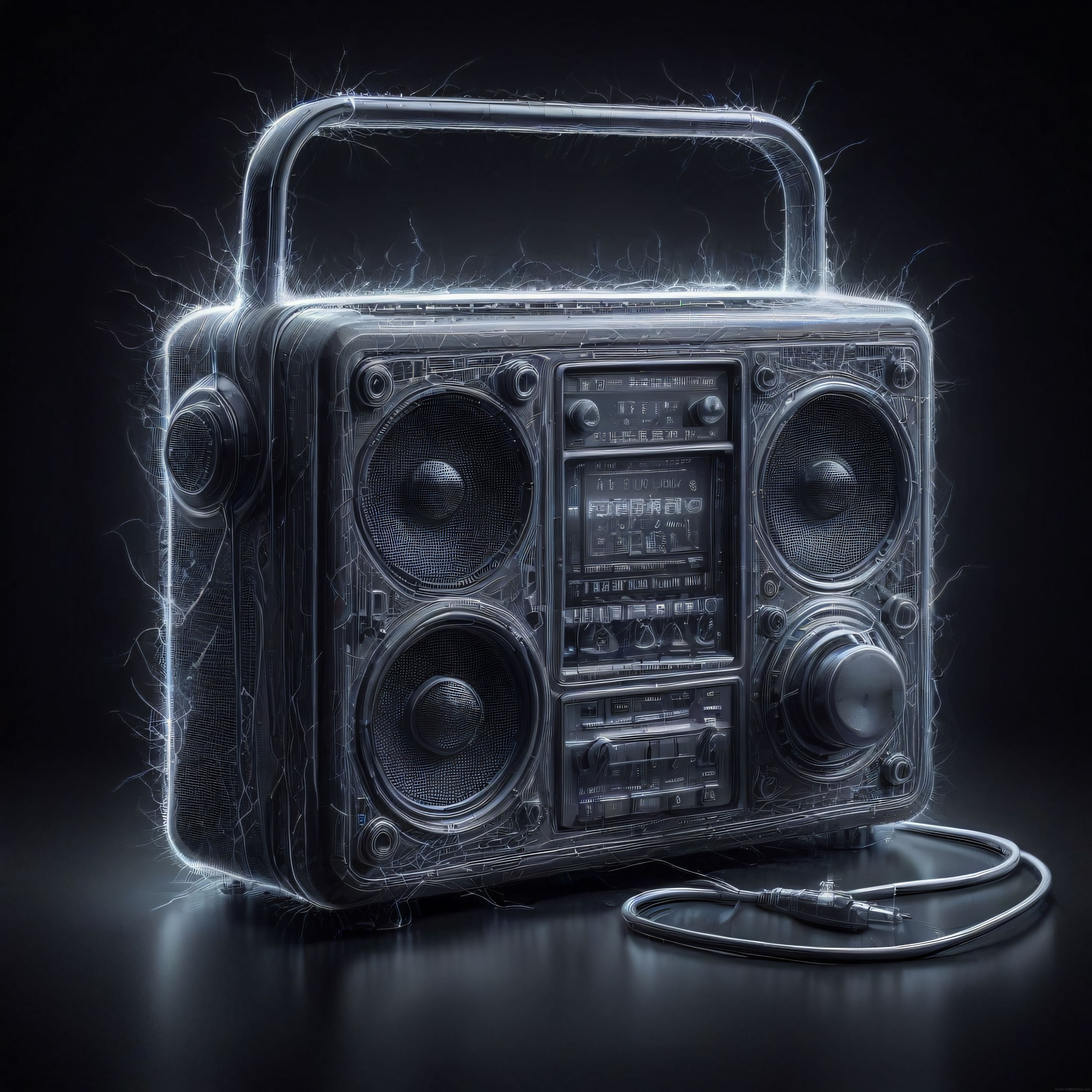 Parçacık Efektleriyle Süslenmiş Vintage Boombox Dijital Sanat Çalışması