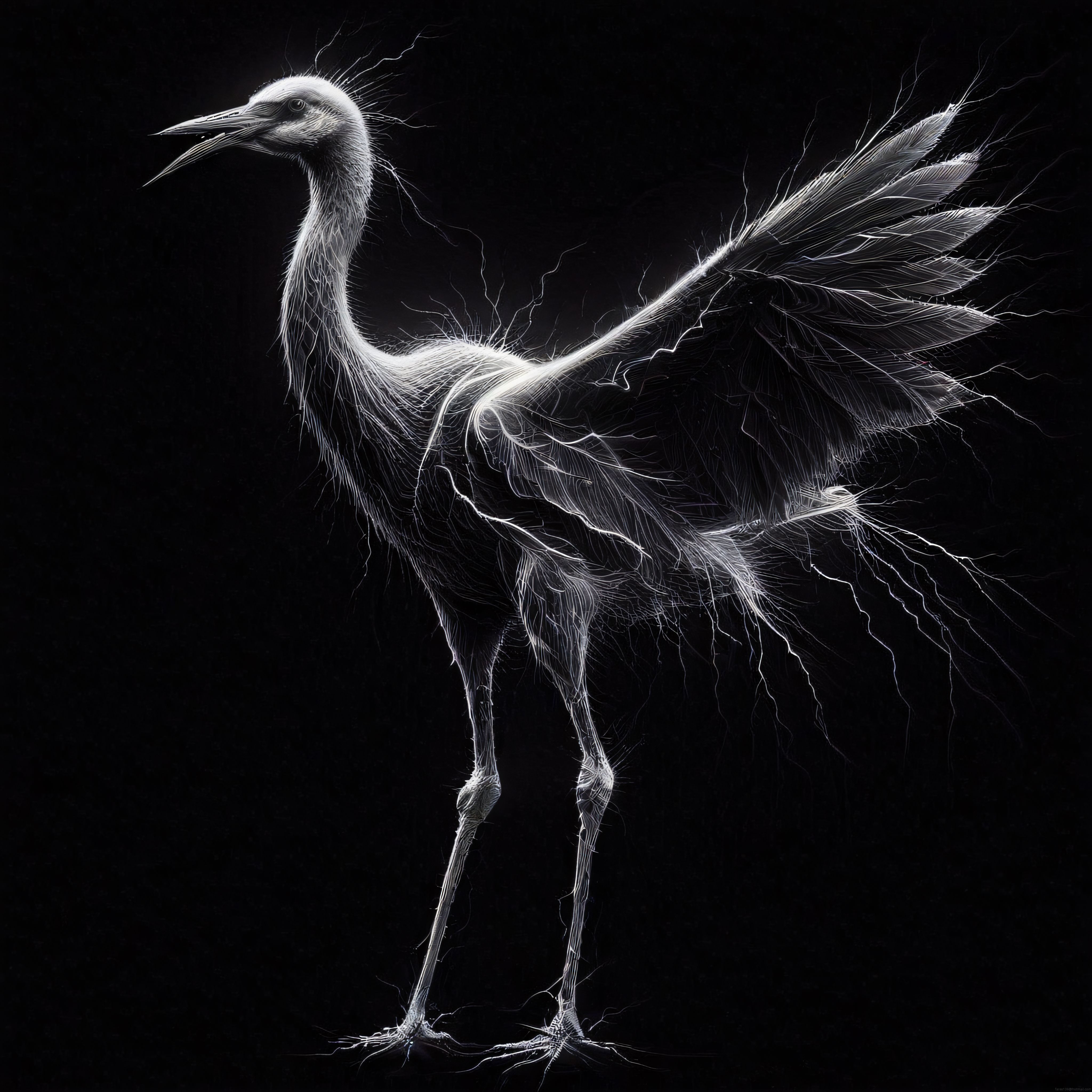 Parçacık Işık Çizgileriyle Oluşturulmuş Soyut Dijital Turna Kuşu Görseli