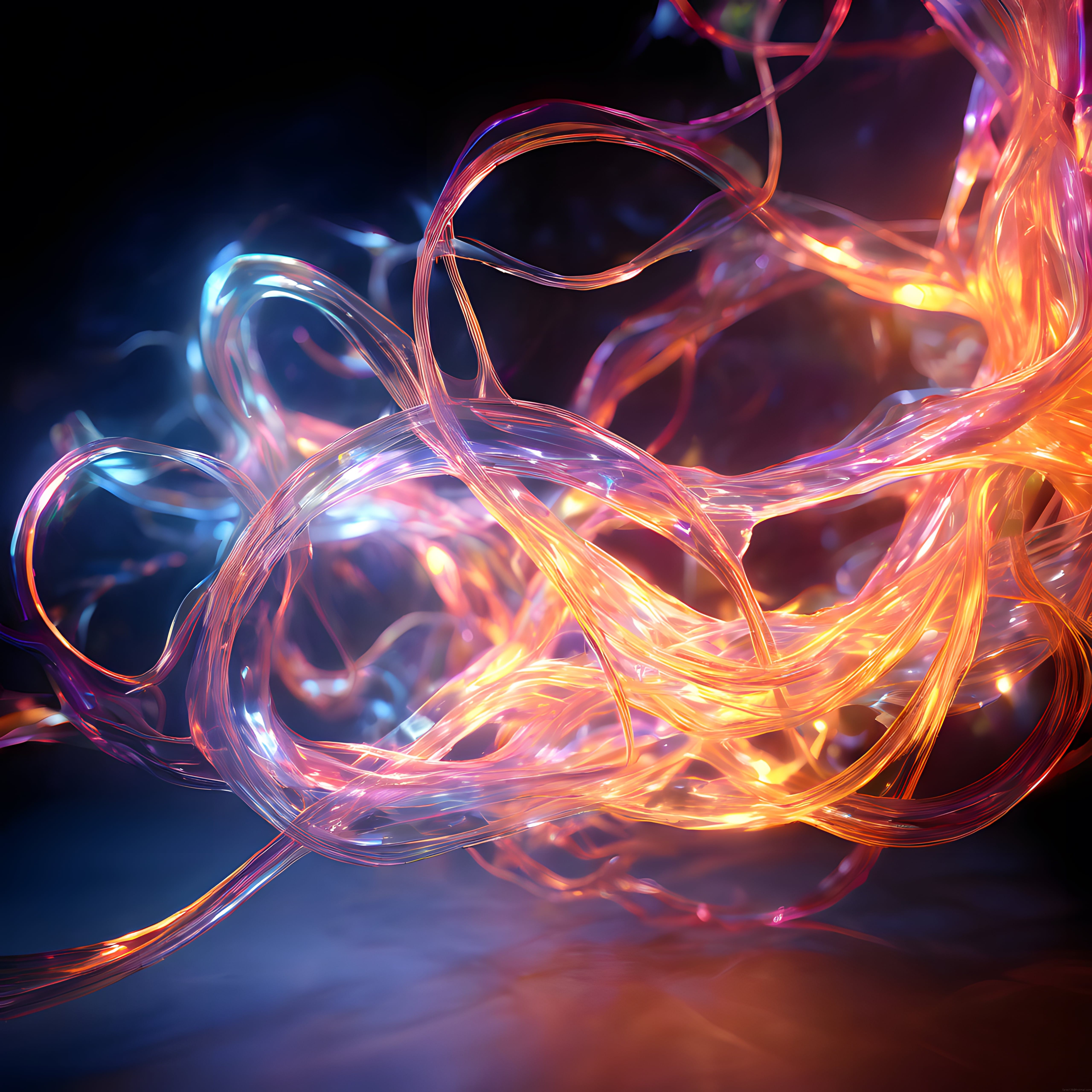Parıldayan Soyut Dijital Sanat: Neon Fiber Işıklar ve Renkli Enerji Dalgaları