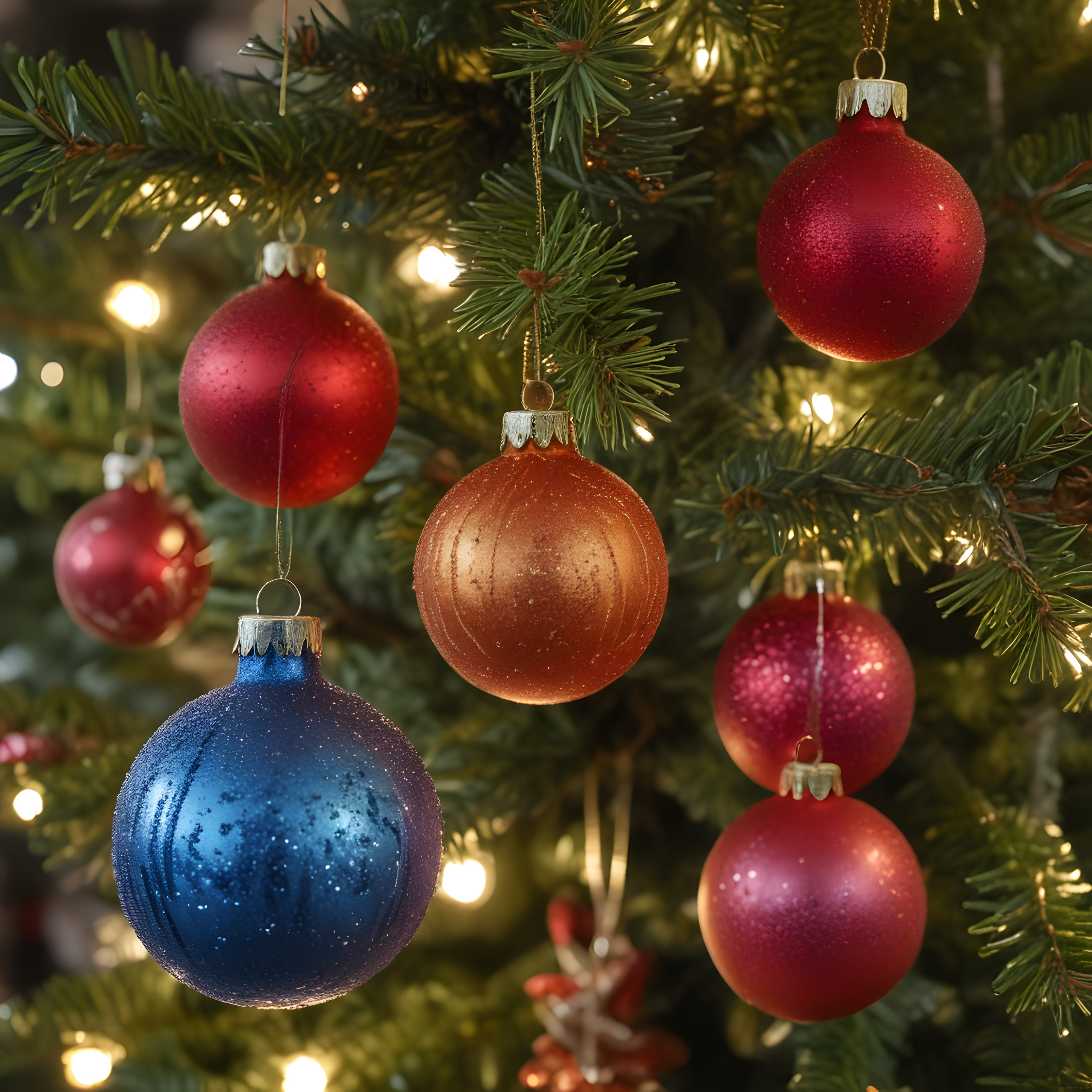 Parıldayan Yılbaşı Süsleri ve Sıcak Işıklarla Dolu Noel Ağacı Detayı
