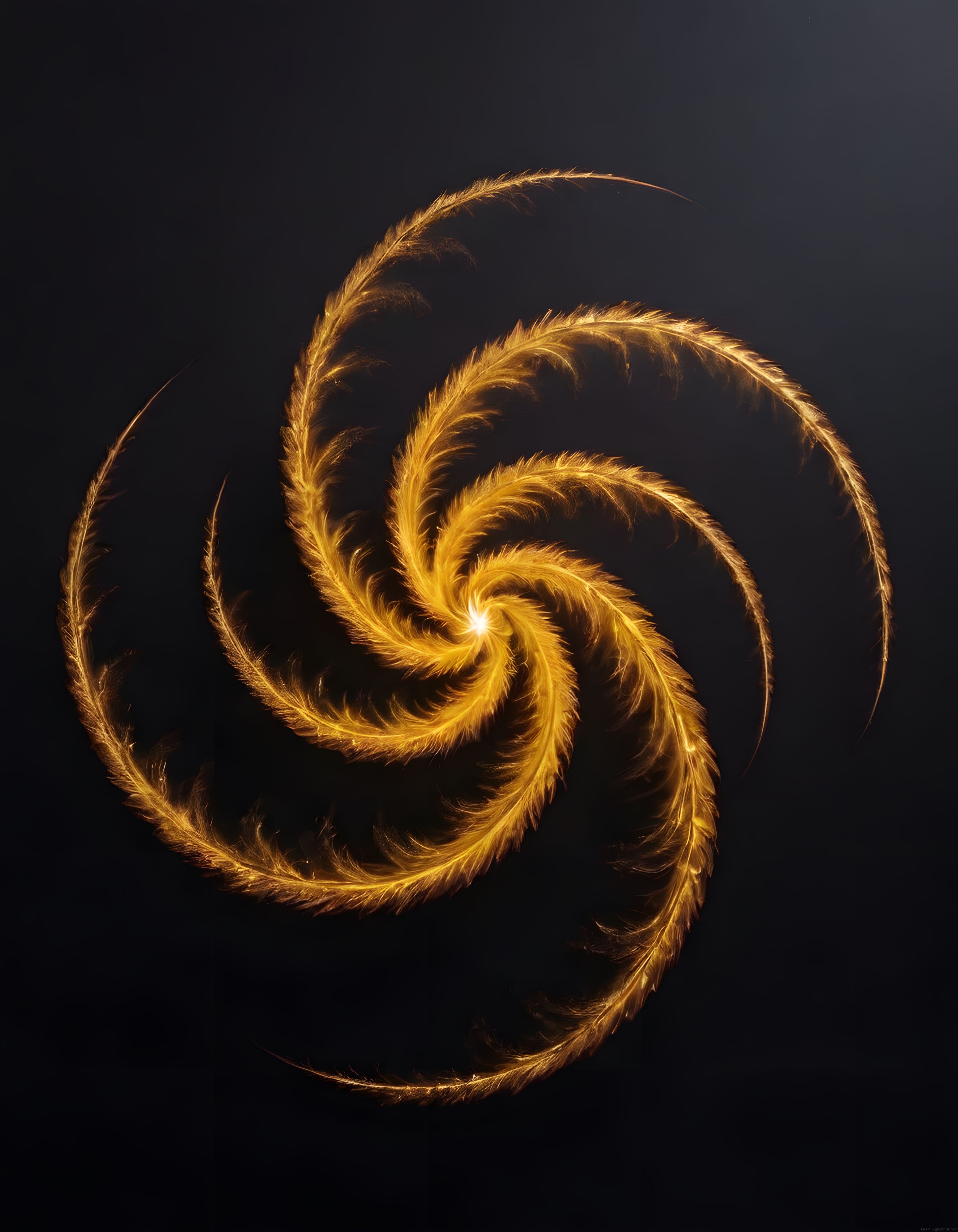 Parıltılı Altın Spiral Fraktal Tasarımı ve Modern Soyut Dijital Sanat Eseri