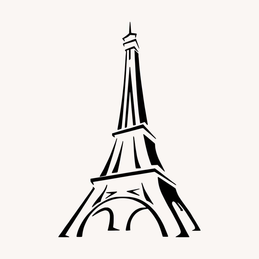 Paris'in İkonik Simgesi Eyfel Kulesi Siyah Beyaz Stilize Vektör Çizimi