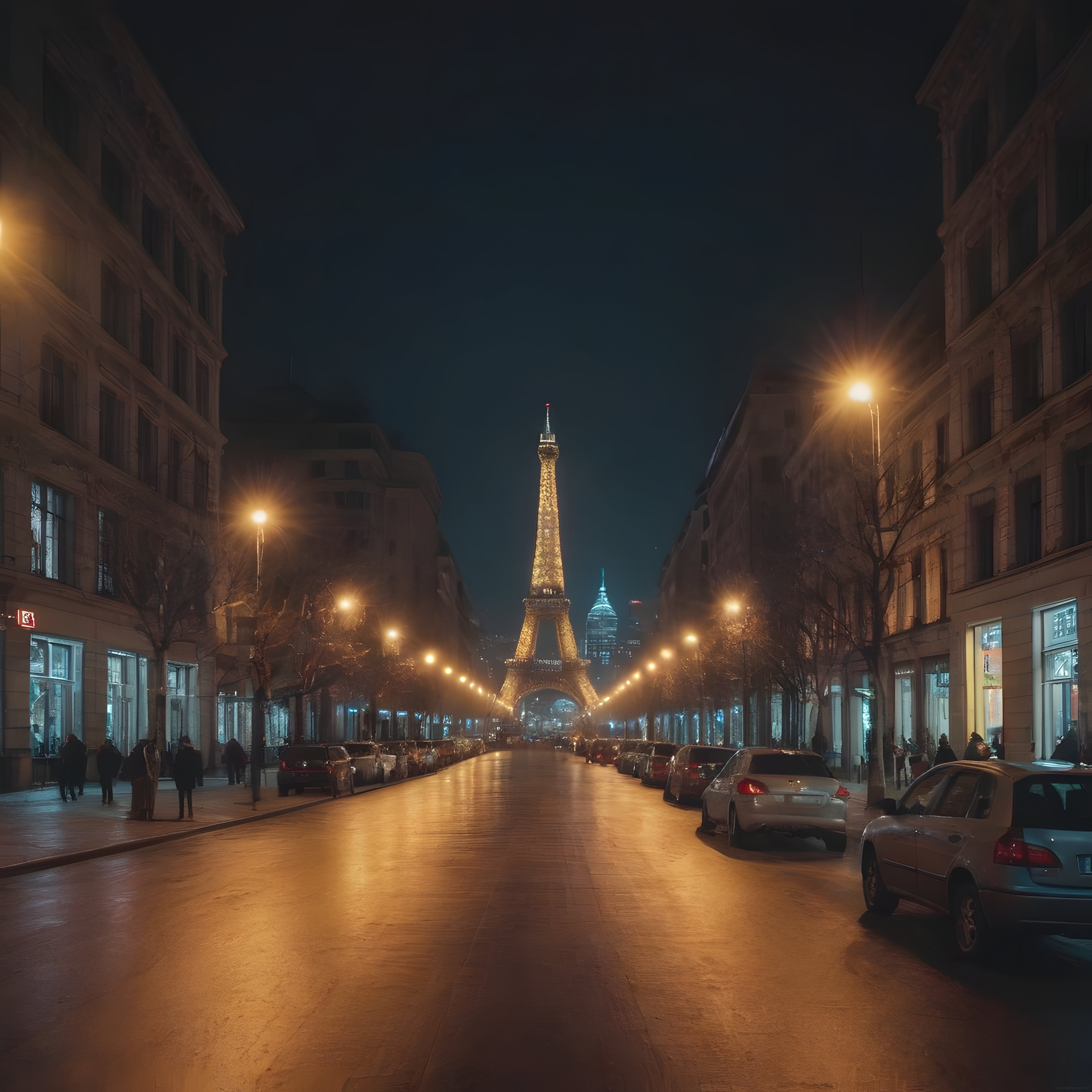 Paris'te Sisli Gece: Eyfel Kulesi ve Islak Caddelerin Büyüleyici Atmosferi
