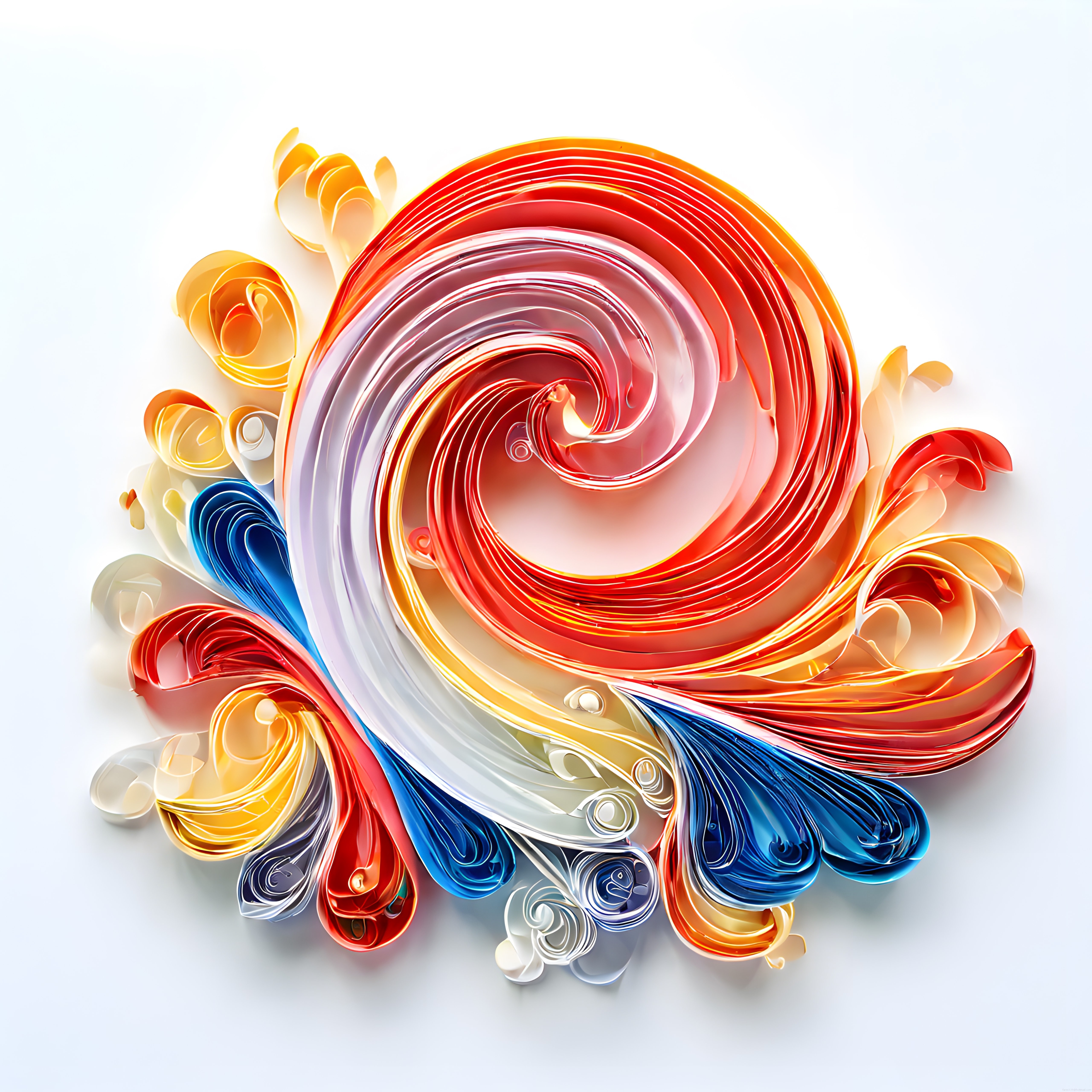 Parlak Cam Tadında Quilling Sanatı: Kırmızı Turuncu Mavi Soyut Formlar