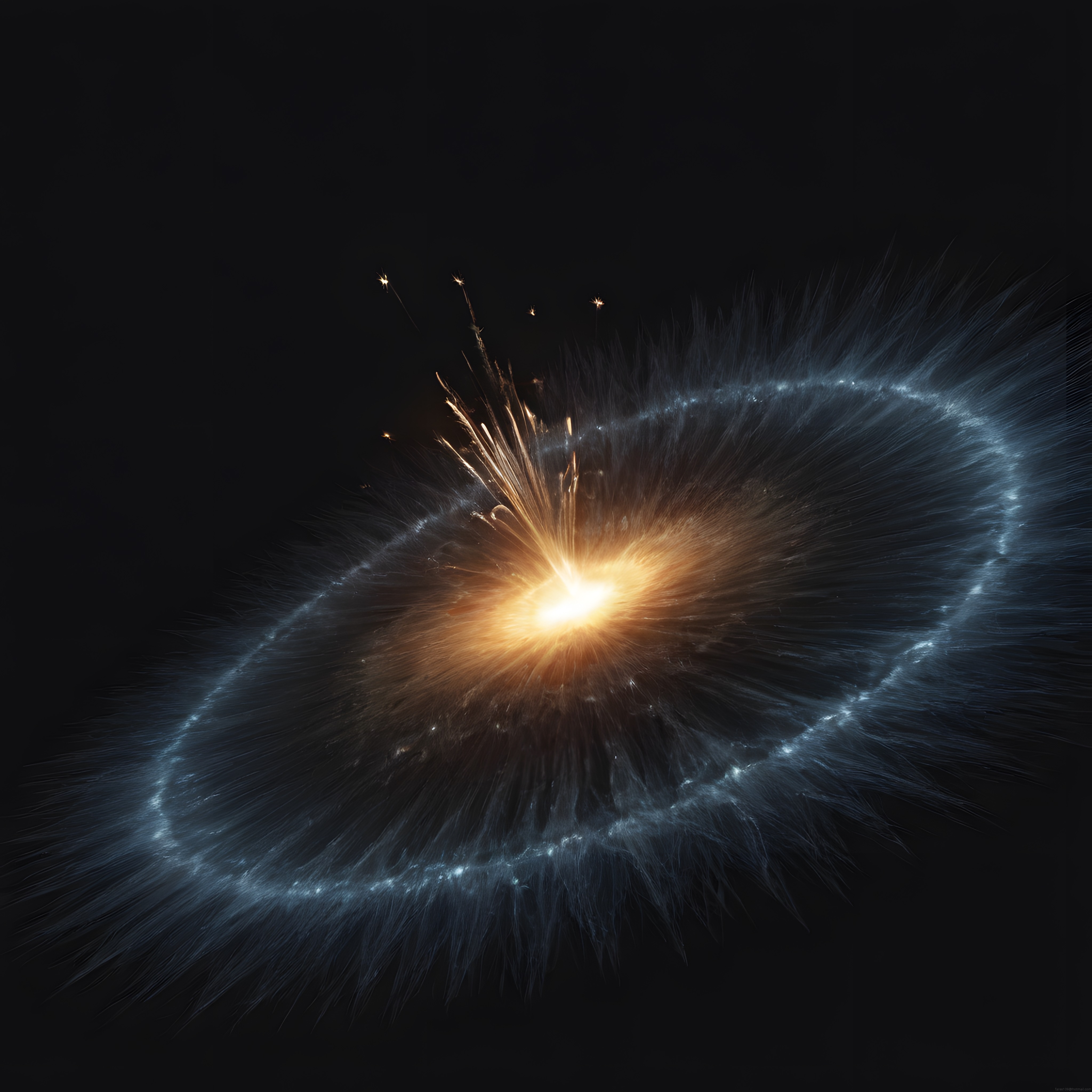 Parlak Çekirdekli Mavi Spiral Galaksi ve Yıldız Patlaması Dijital Tasarım