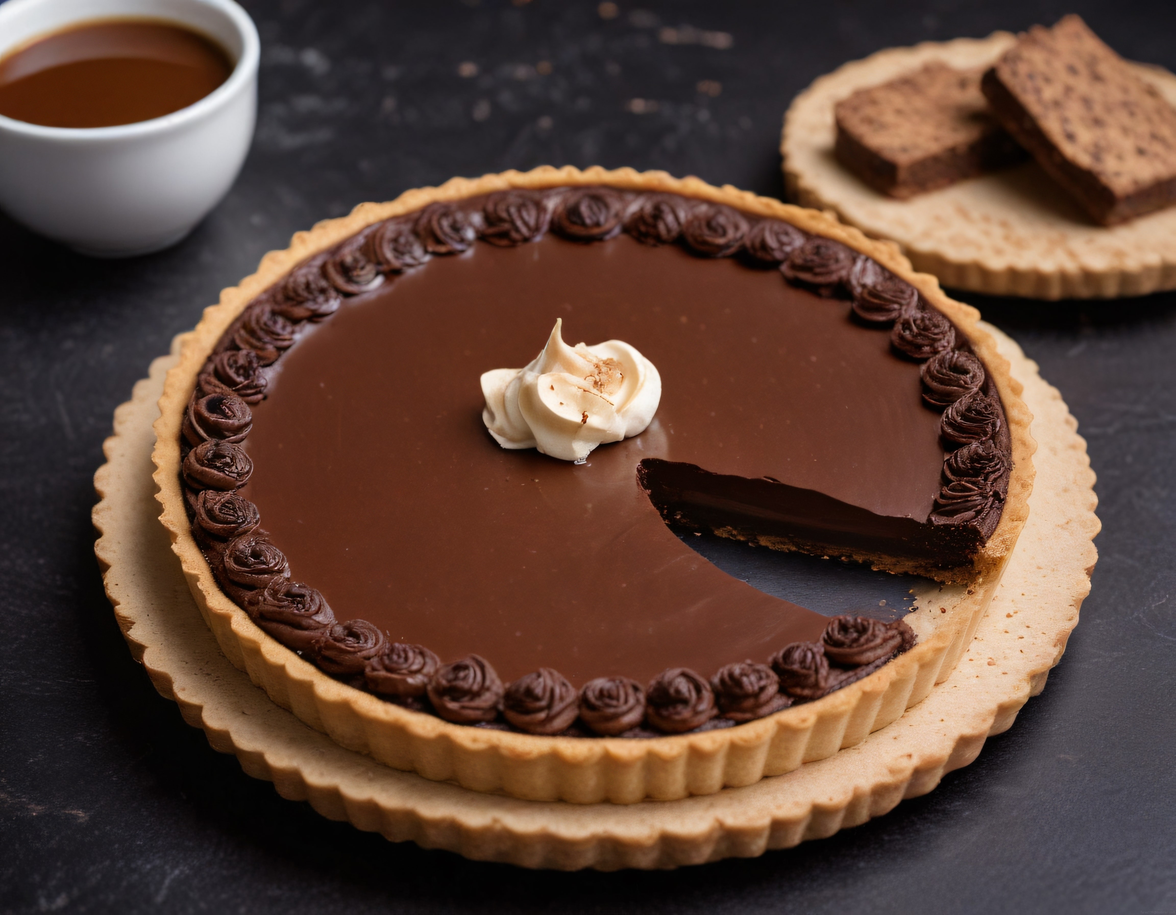 Parlak Çikolata Ganajlı Tart ve Kahve Eşliğinde Nefis Tatlı Keyfi