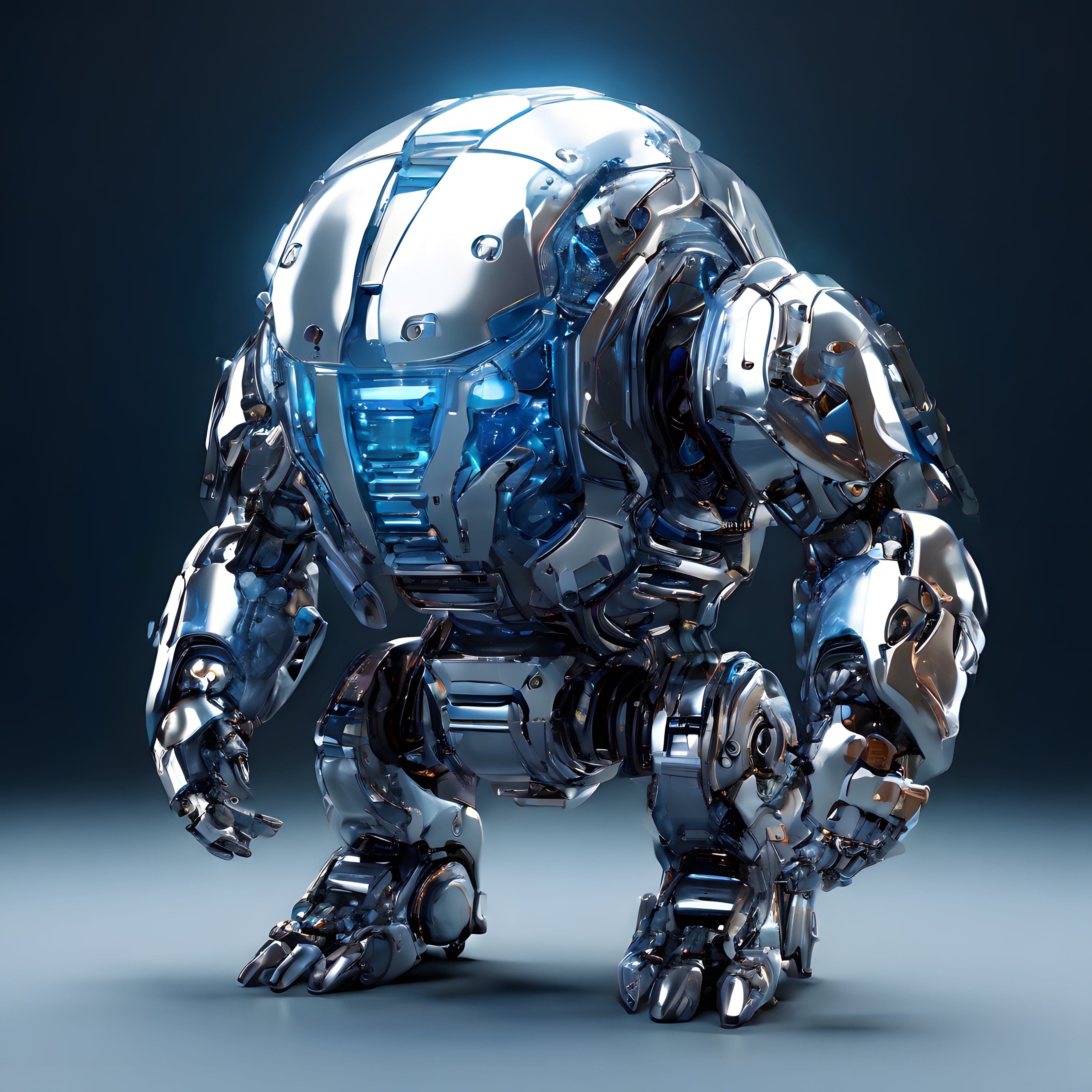 Parlak Krom Yüzeyli Geleceğin Ağır Sınıf İnsansı Robot Zırhı Tasarımı