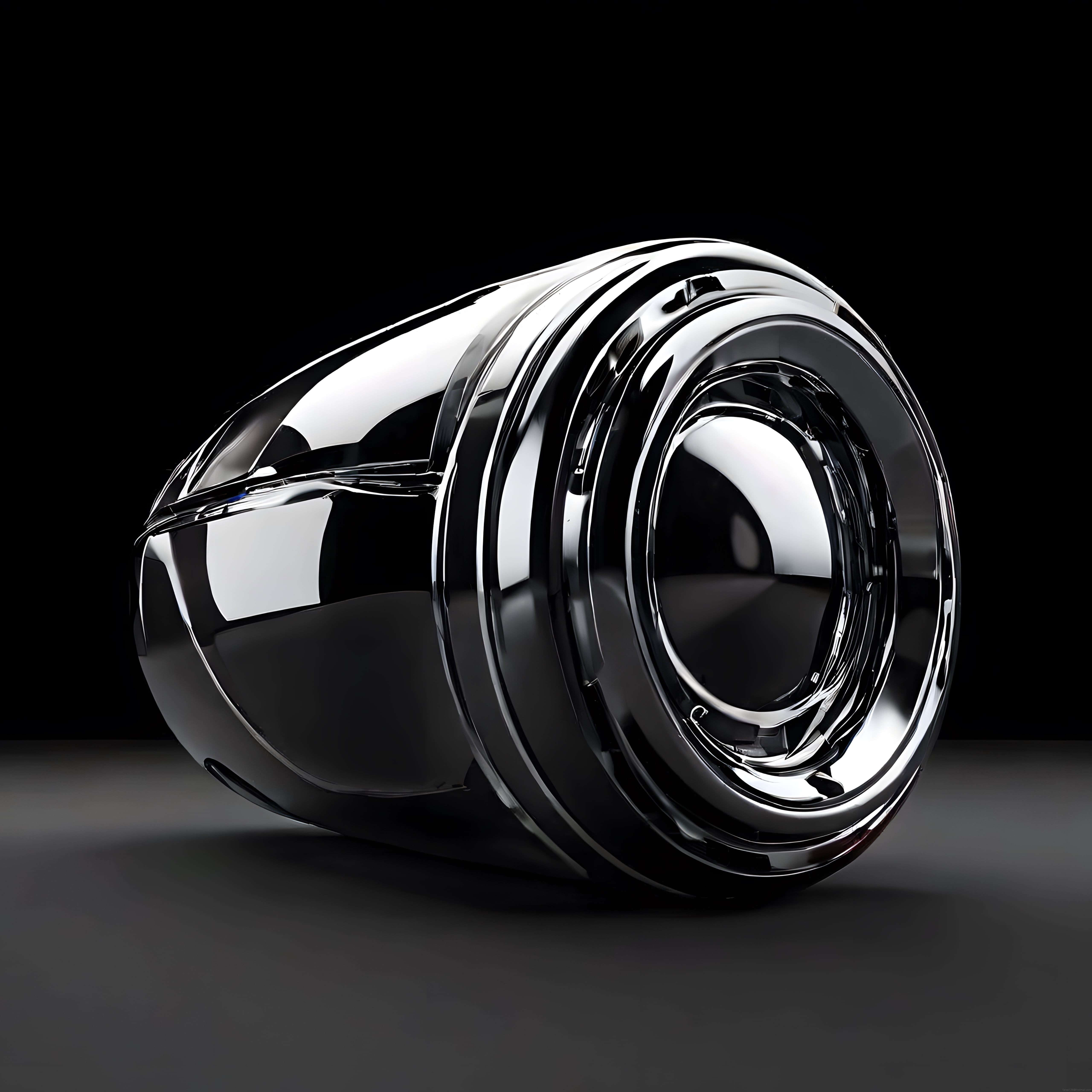 Parlak Krom Yüzeyli Sürreal Metalik Kapsül ve 3D Render Sanat