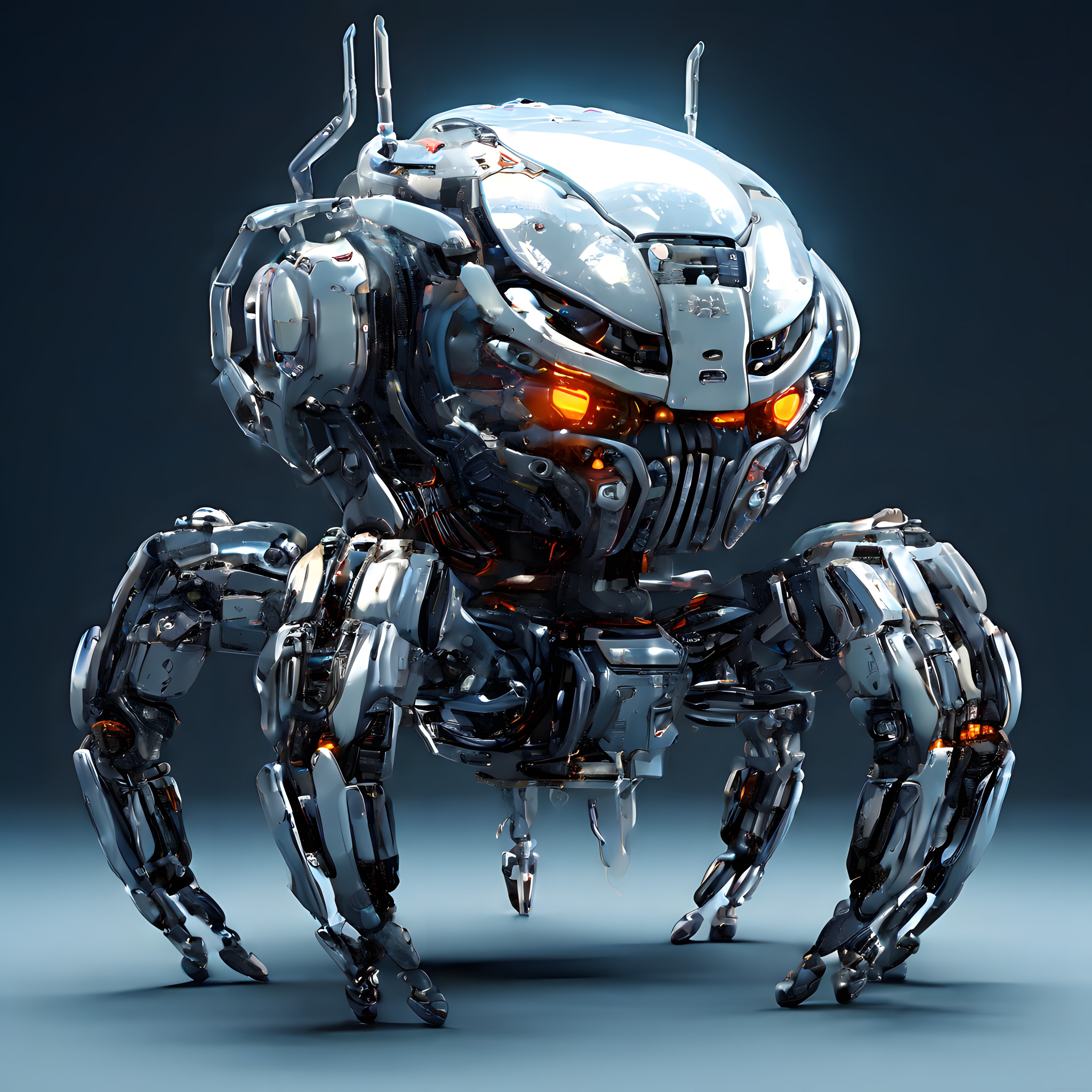 Parlak Metal Yüzeyli Çok Bacaklı İleri Teknoloji Robot Konsepti