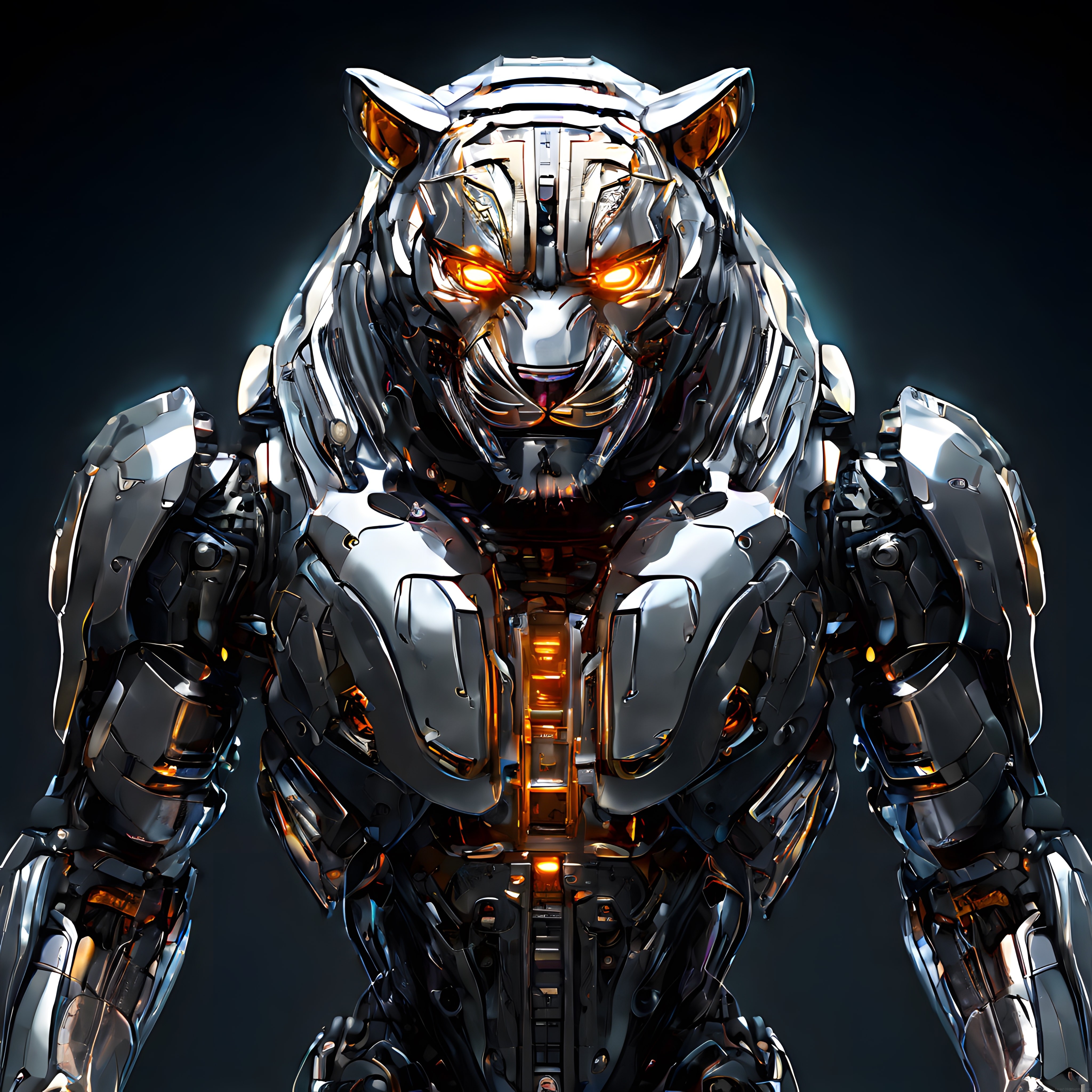 Parlak Metalik Kaplan Robot: Geleceğin Mekanik Yırtıcısı ve Cyberpunk Sanat