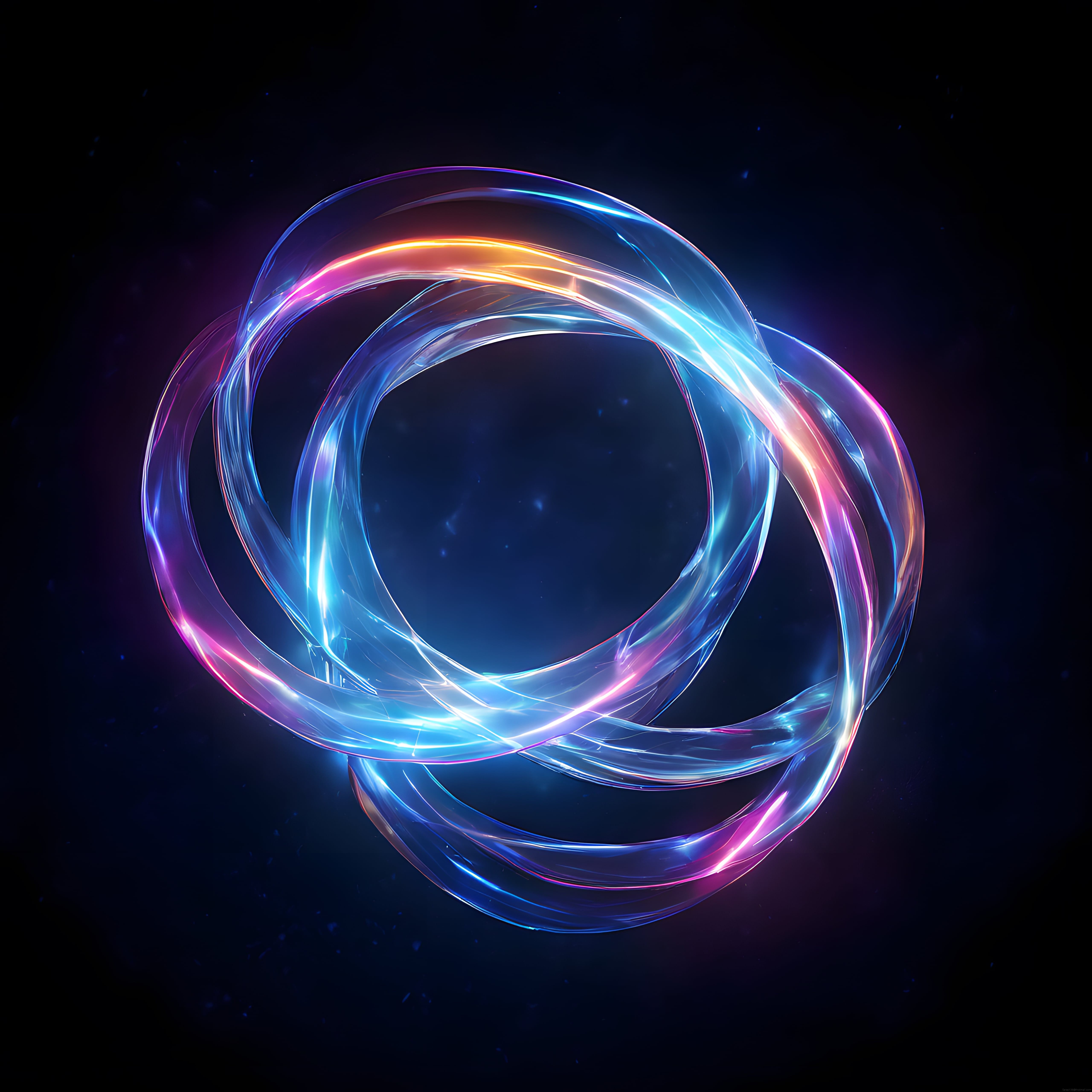 Parlak Neon Halkalardan Oluşan Soyut Dijital Sanat Eseri ve Uzay Arka Planı
