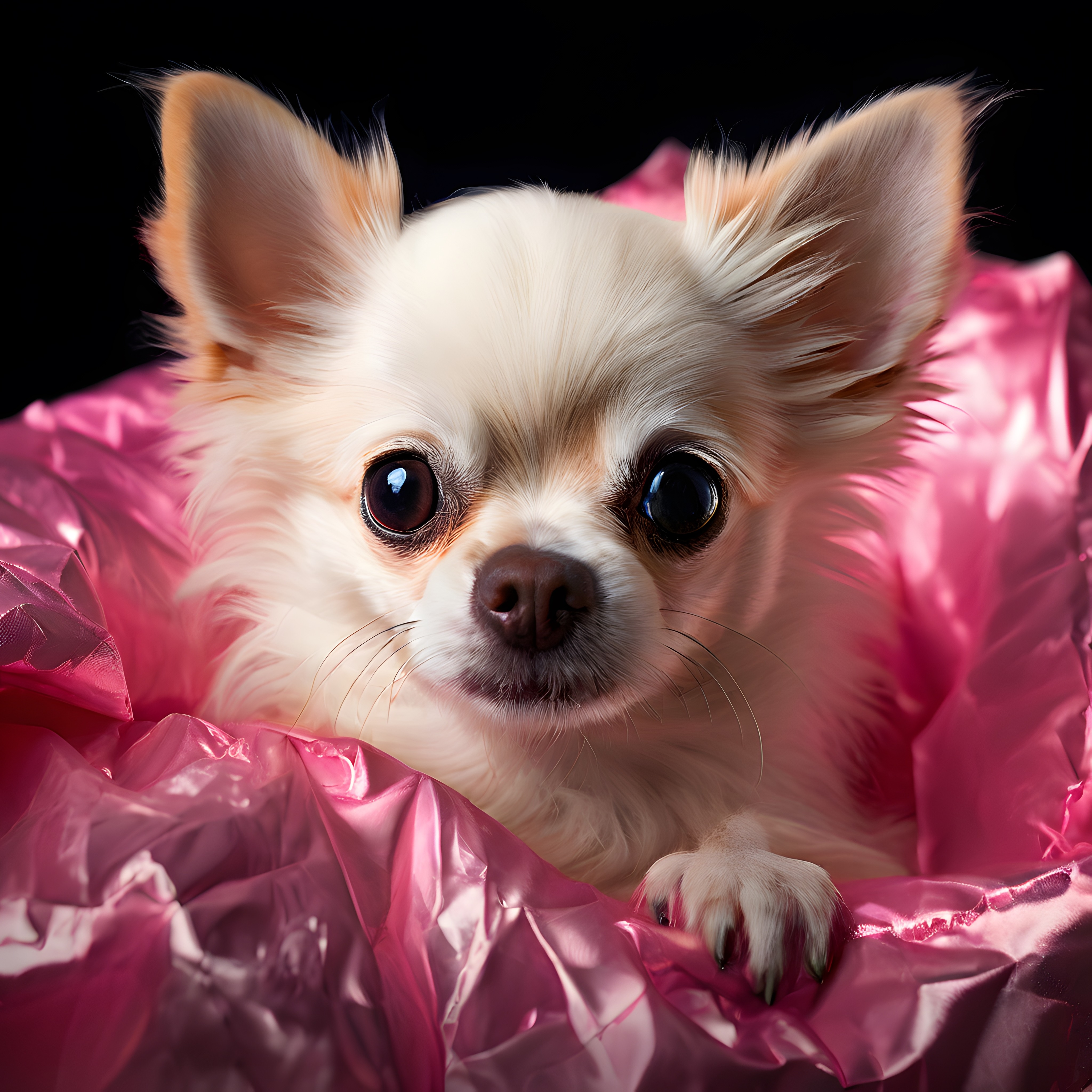 Parlak Pembe Kurdelelerin Arasından Masum Bakışlarla Süzen Chihuahua