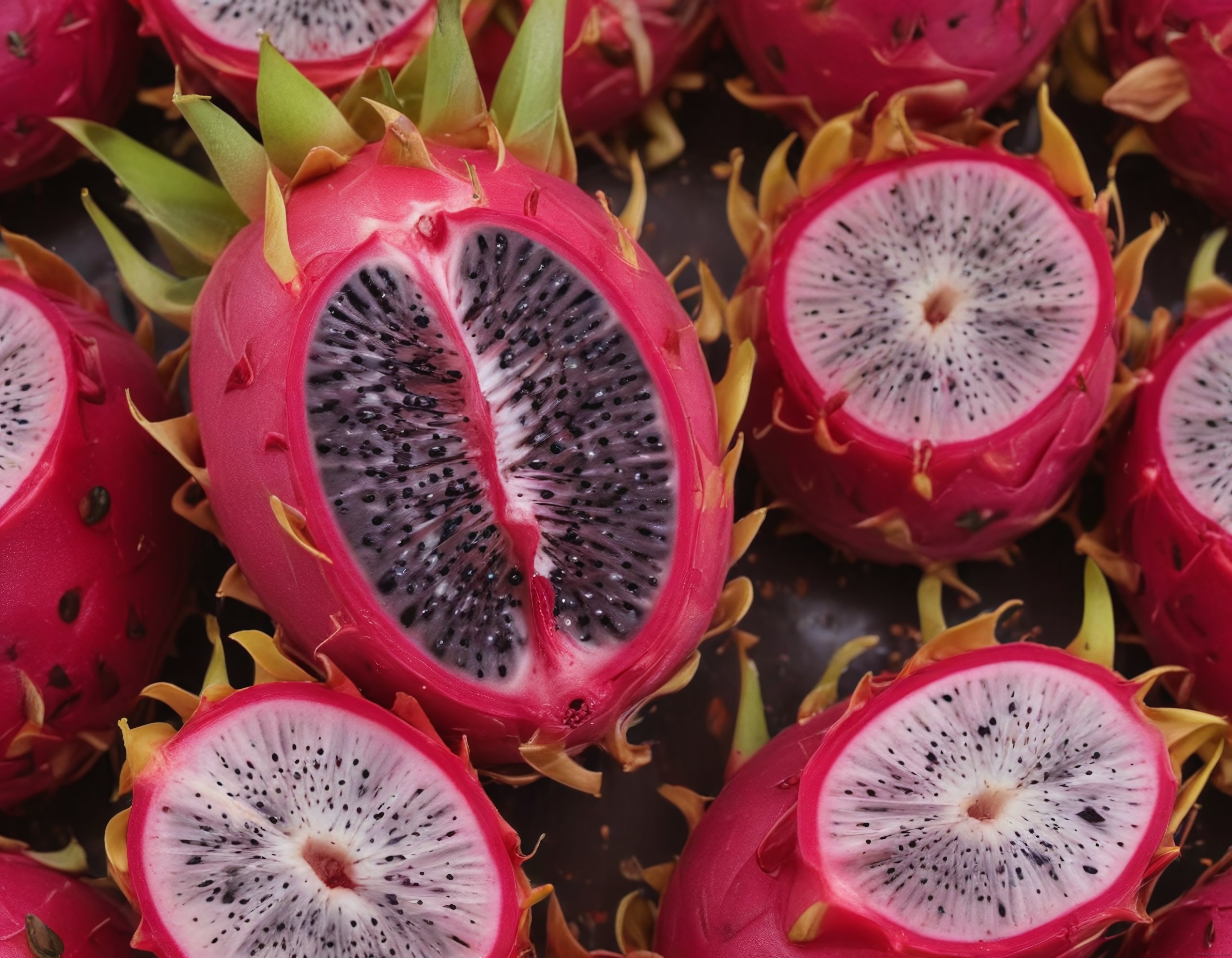 Parlak Pembe Pitaya Ejder Meyvelerinin Yakın Çekim Taze Sunumu