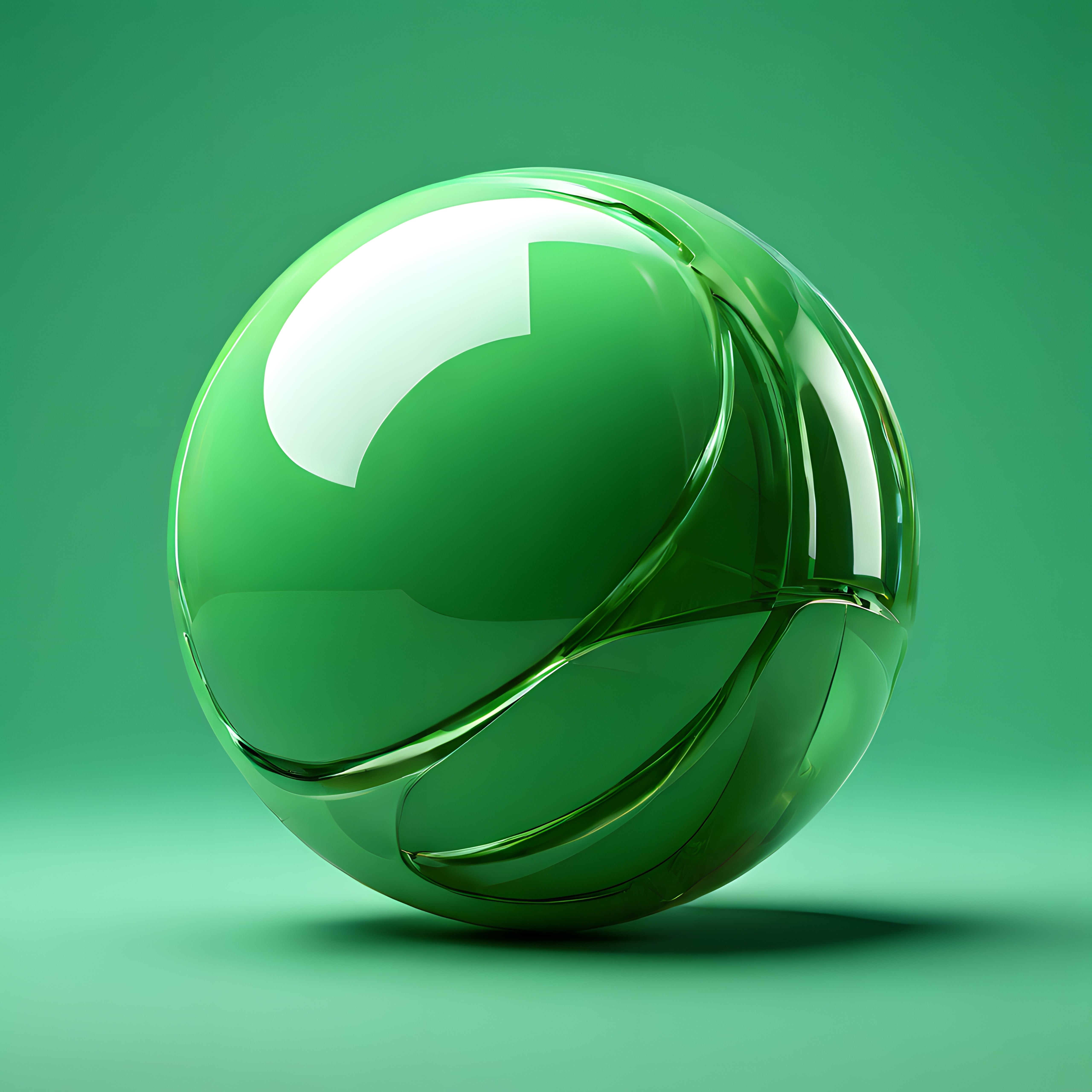 Parlak yeşil sürdürülebilirlik küresi cam görünümlü 3D render tasarımı