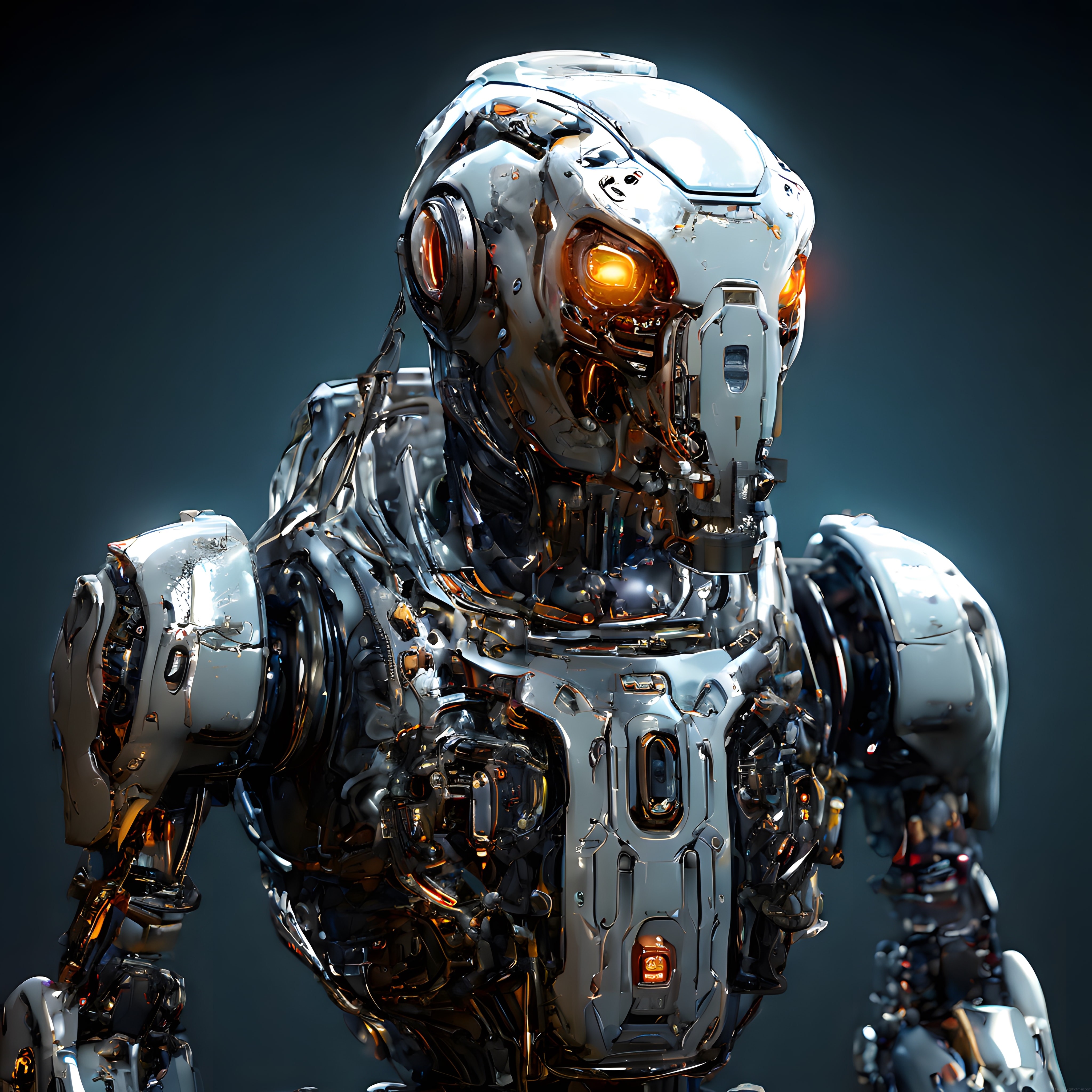Parlayan Amber Gözleriyle Geleceğin Krom İnsansı Robot ve Android Tasarımı